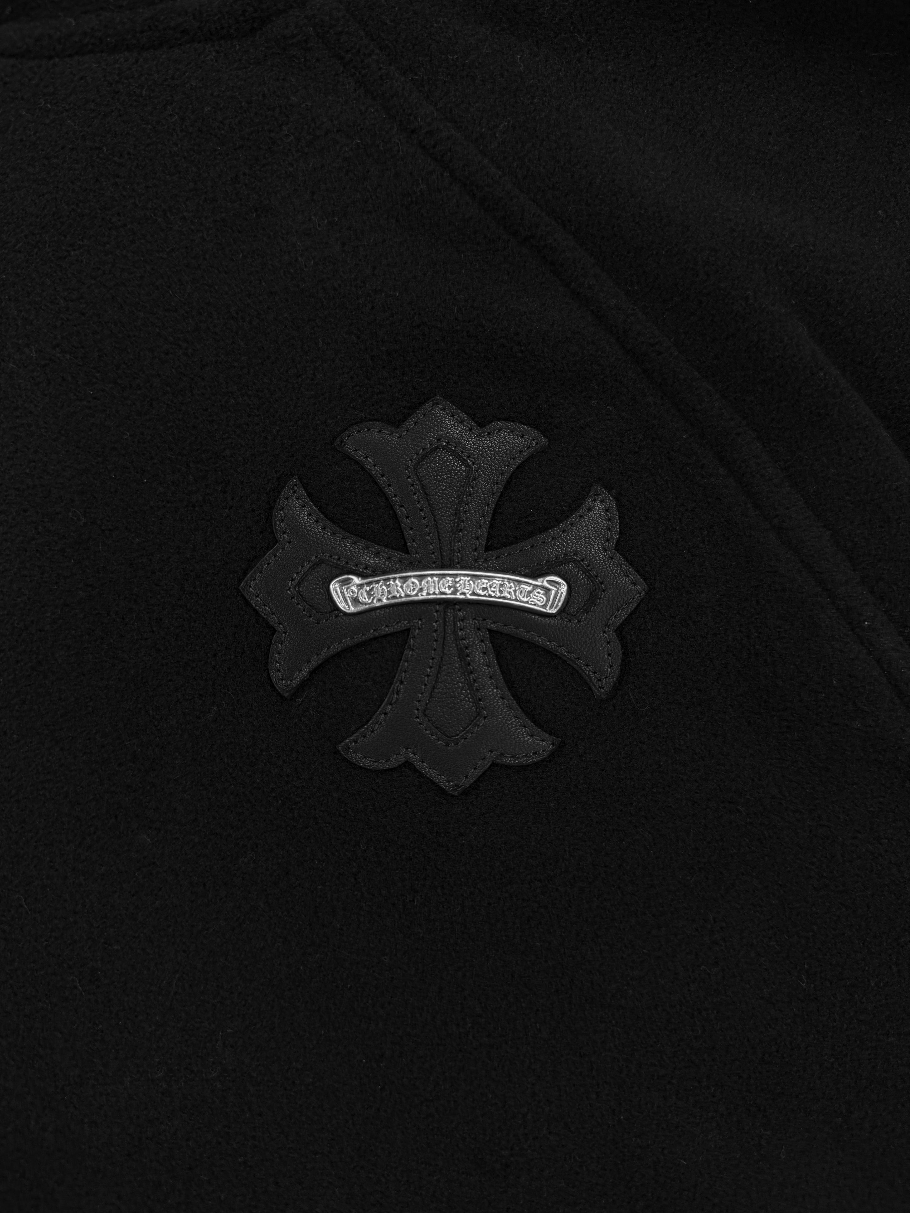 Chrome Hearts Plus Leather Patch Fleece Black Hoodie