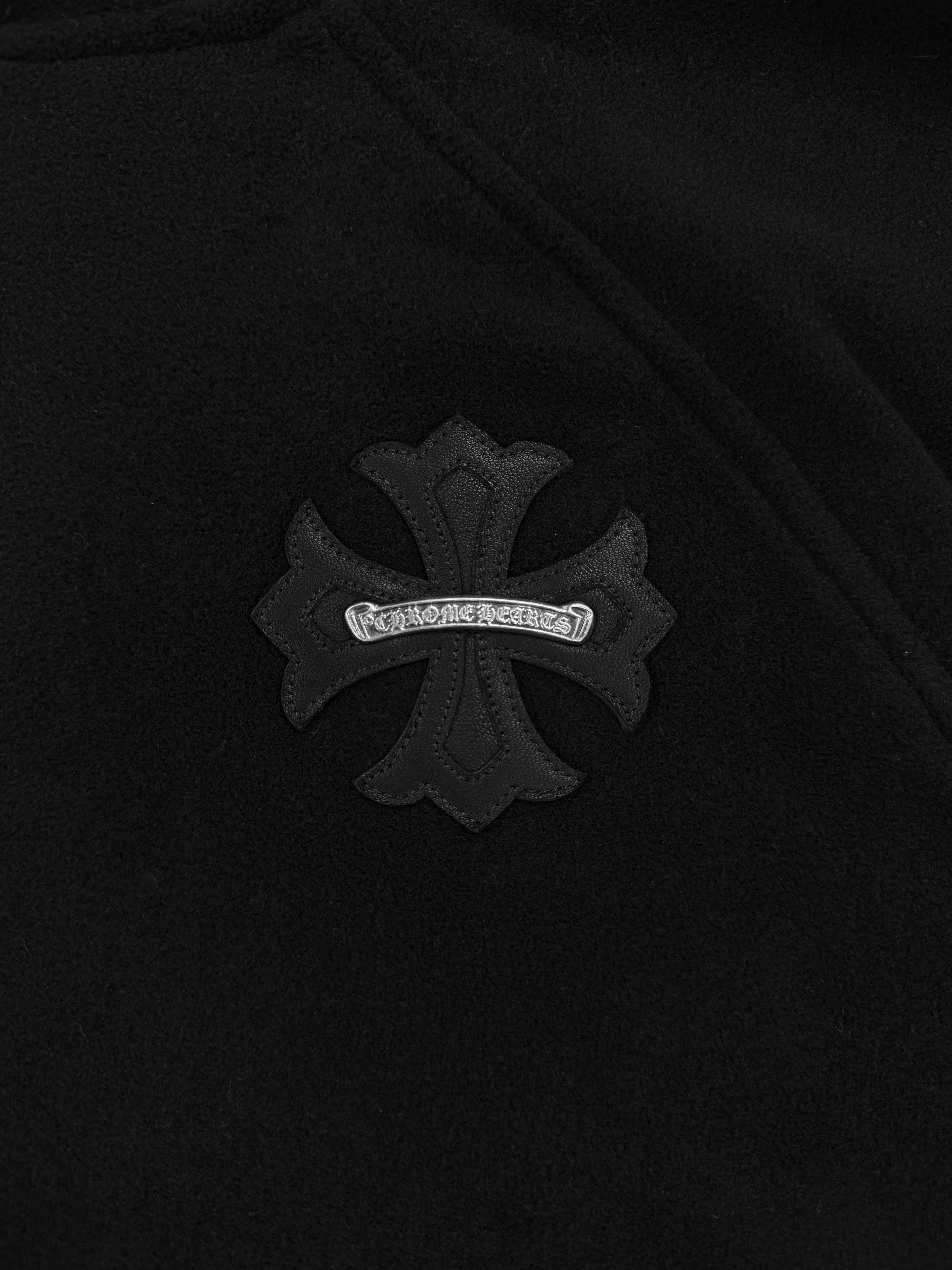 Chrome Hearts Plus Leather Patch Fleece Black Hoodie