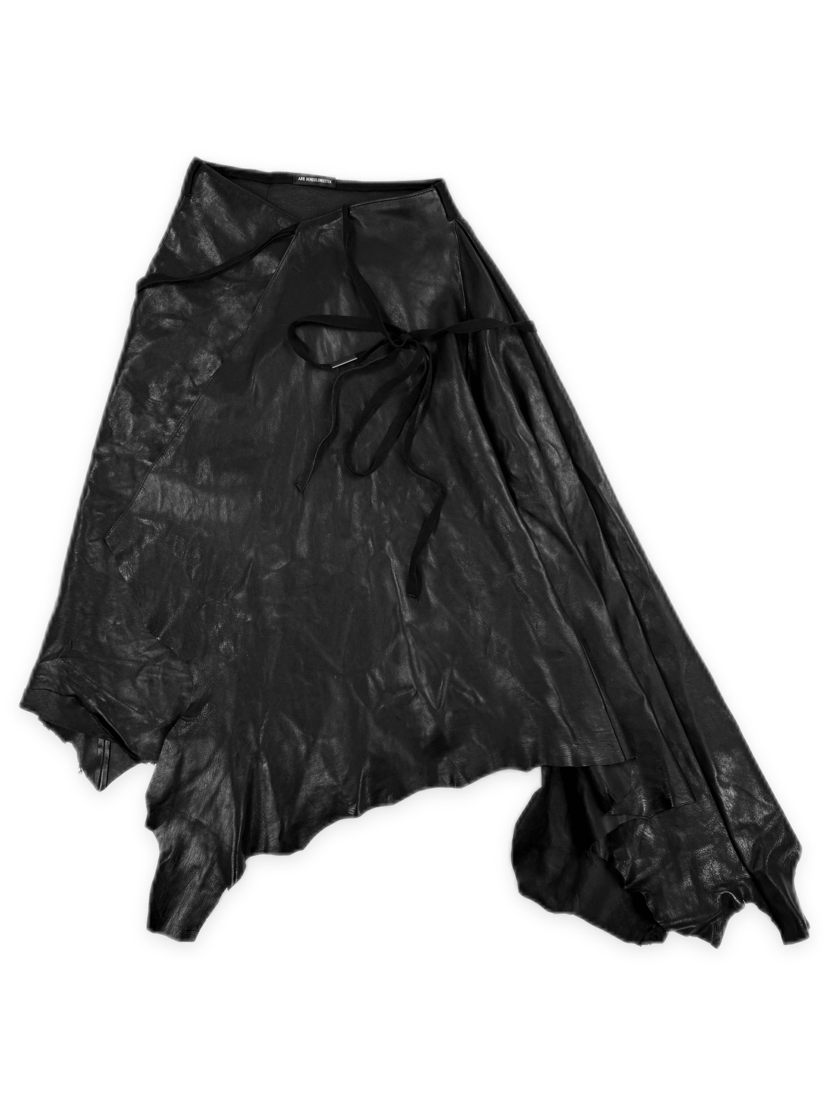 Ann Demeulemeester Black Leather Laced Kilt / Skirt