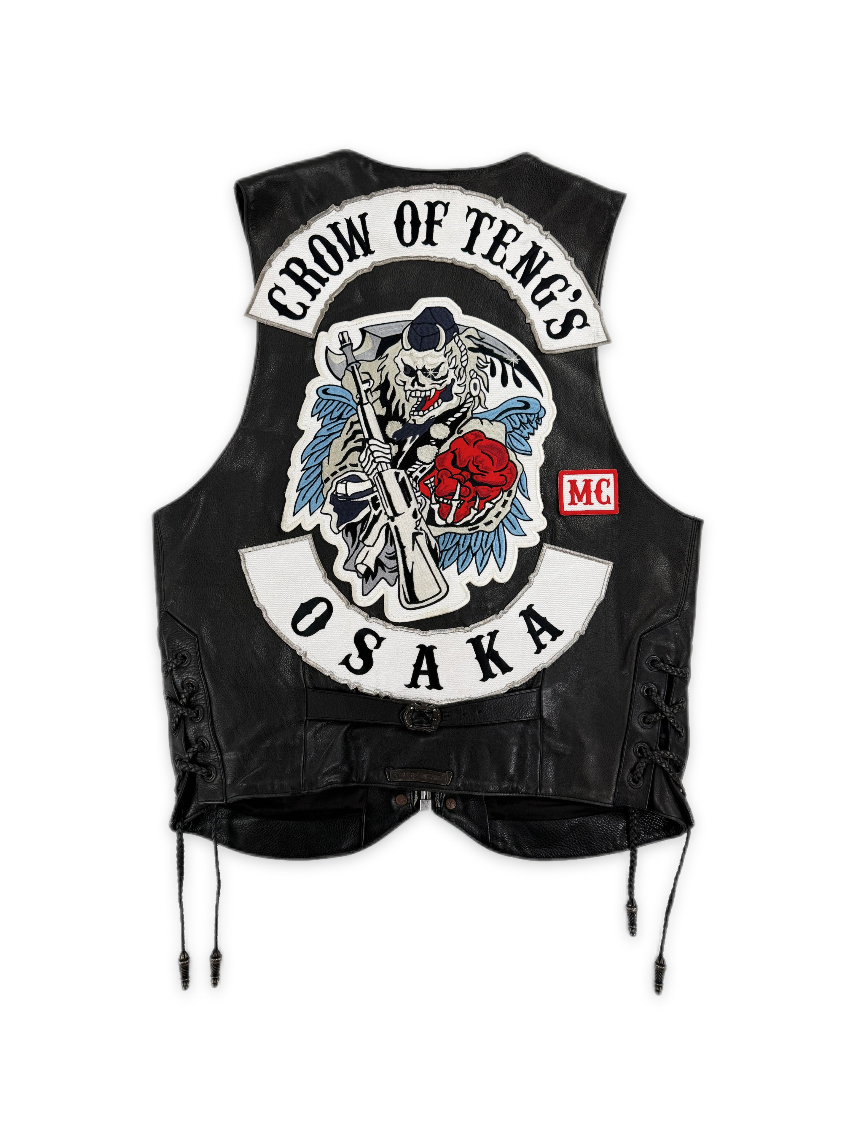 Chrome Hearts Braided Black Leather Patched .925 Silver Biker Vest