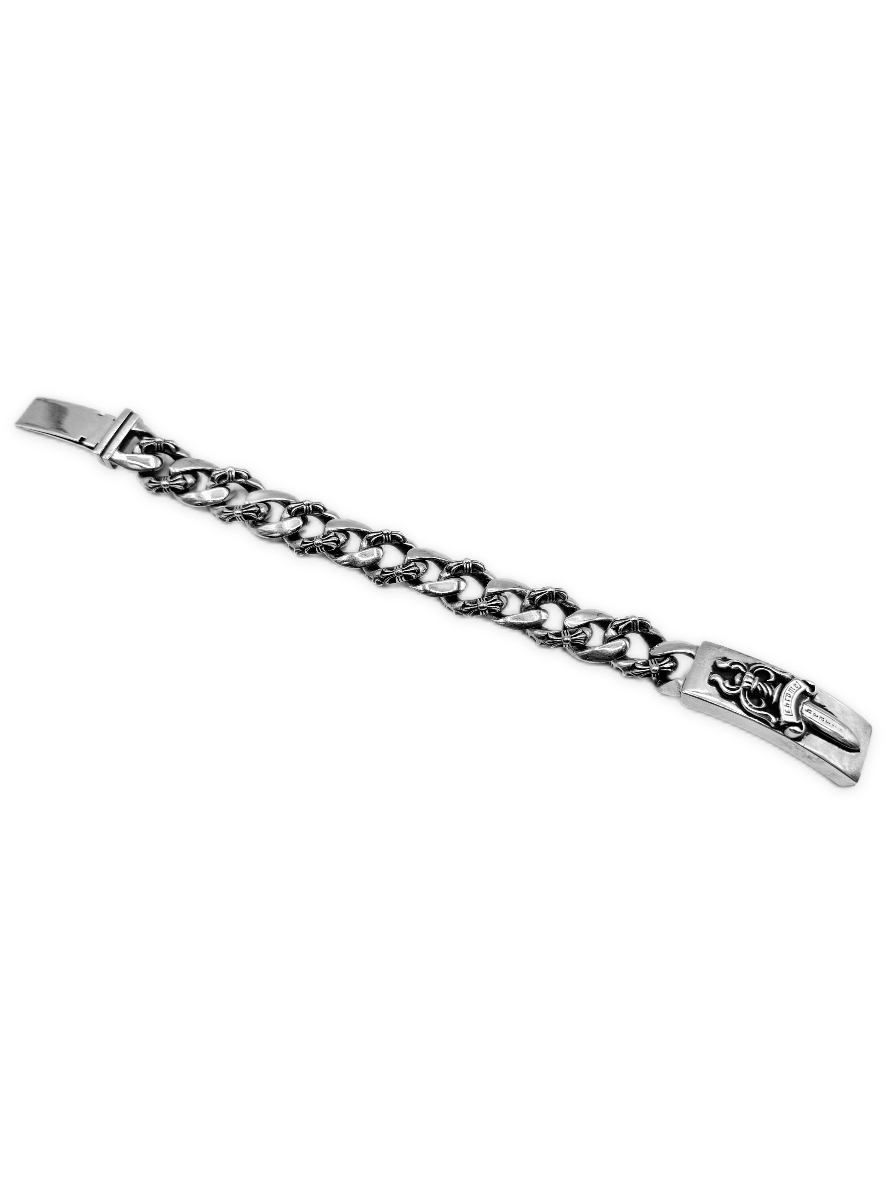 Chrome Hearts Dagger ID Semi Fancy .925 Silver 13 Link Bracelet