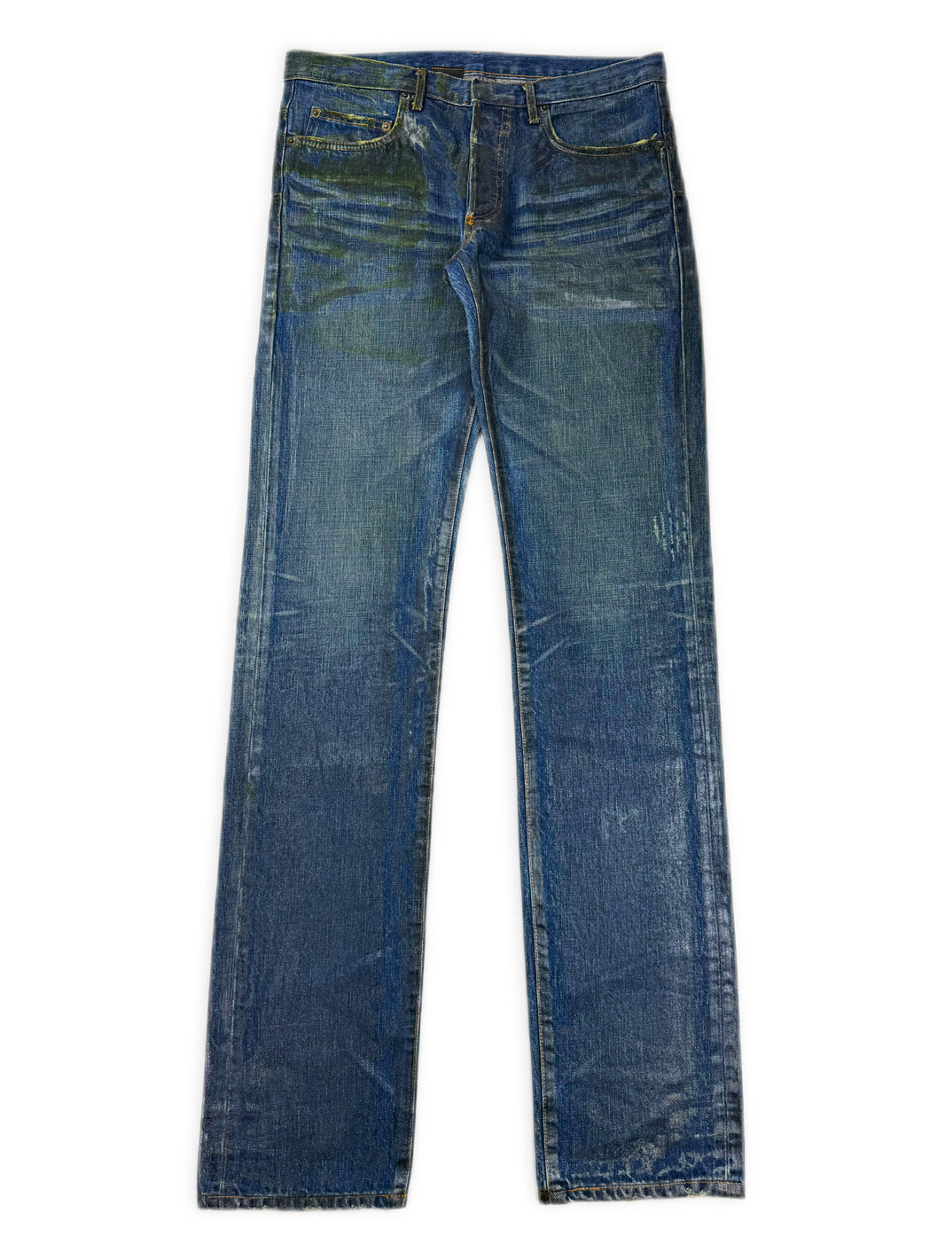 AW06 Dior Homme by Hedi Slimane ‘Luster’ Clawmark Waxed Blue Denim Jeans
