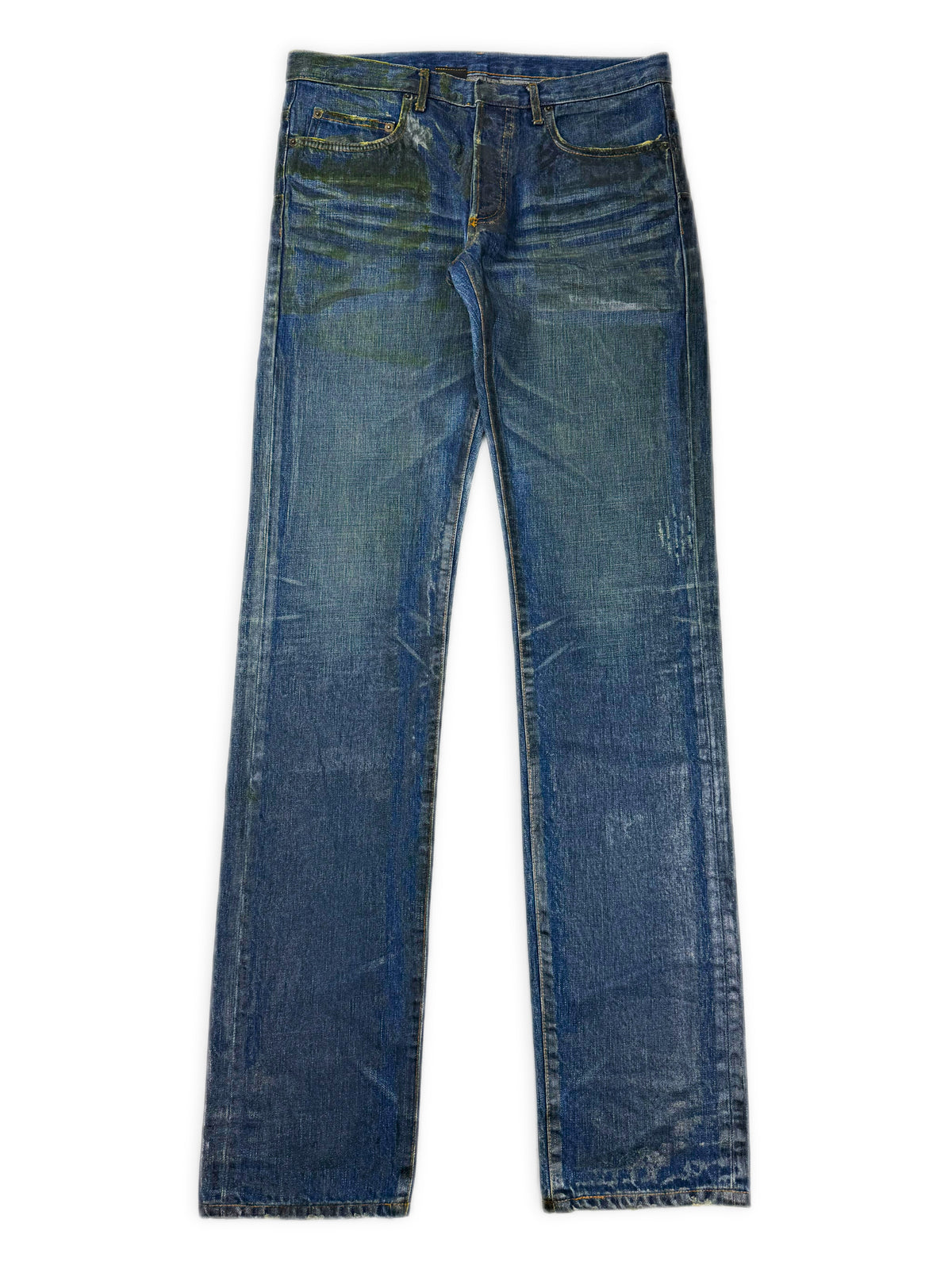 AW06 Dior Homme by Hedi Slimane ‘Luster’ Clawmark Waxed Blue Denim Jeans