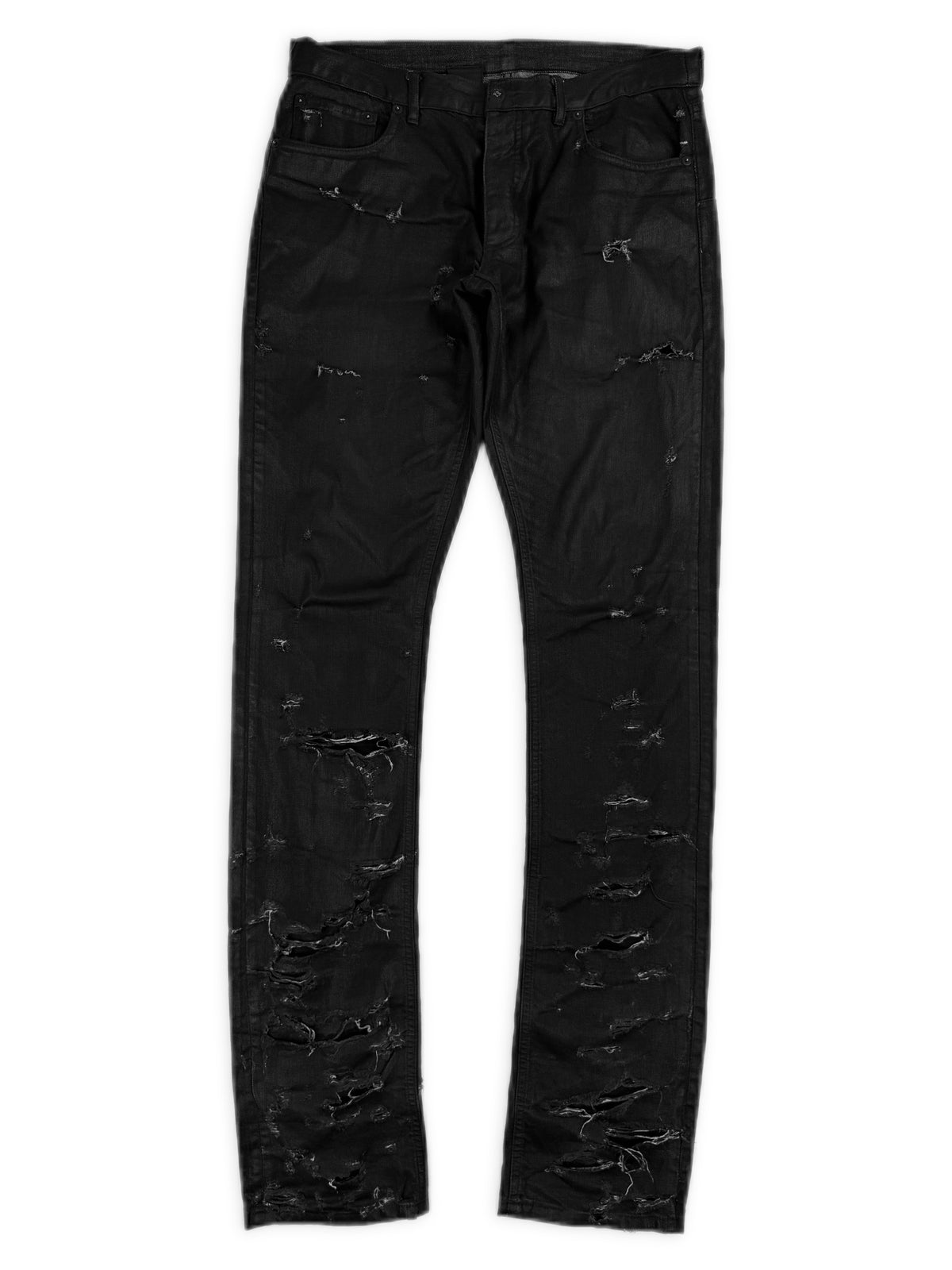 SS04 Dior Homme ‘Strip’ Unaltered Black Distressed Wax Denim Jeans
