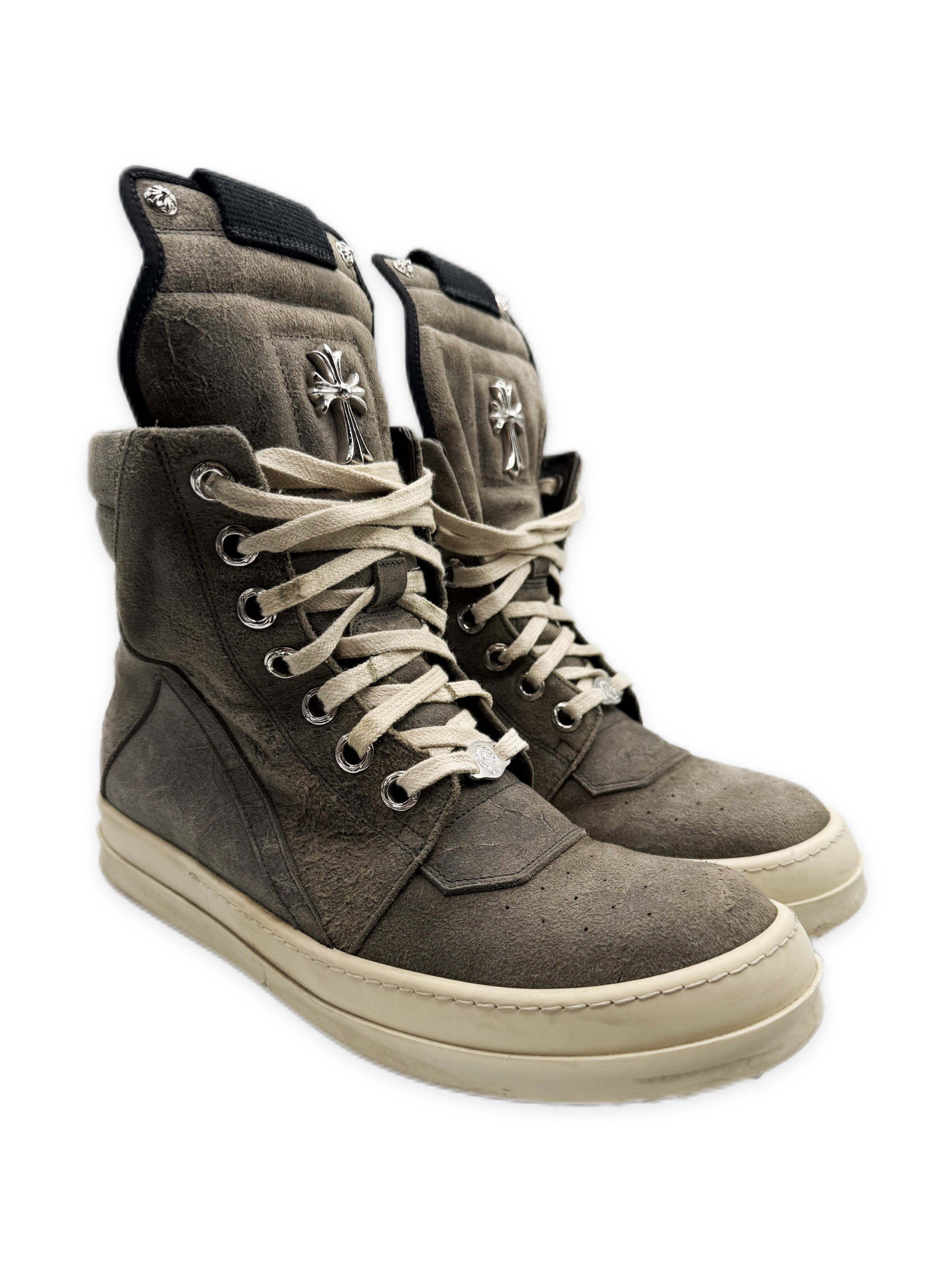 Chrome Hearts x Rick Owens Suede Rhodium Cross Geobasket Sneakers