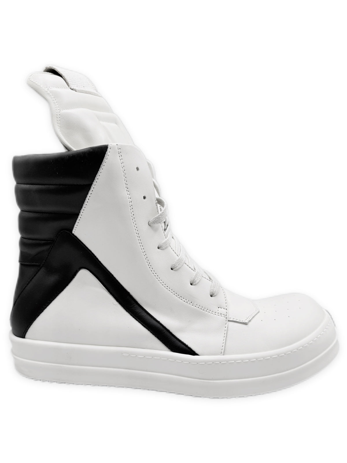 Rick Owens Geobasket White &amp; Black Leather Sneakers