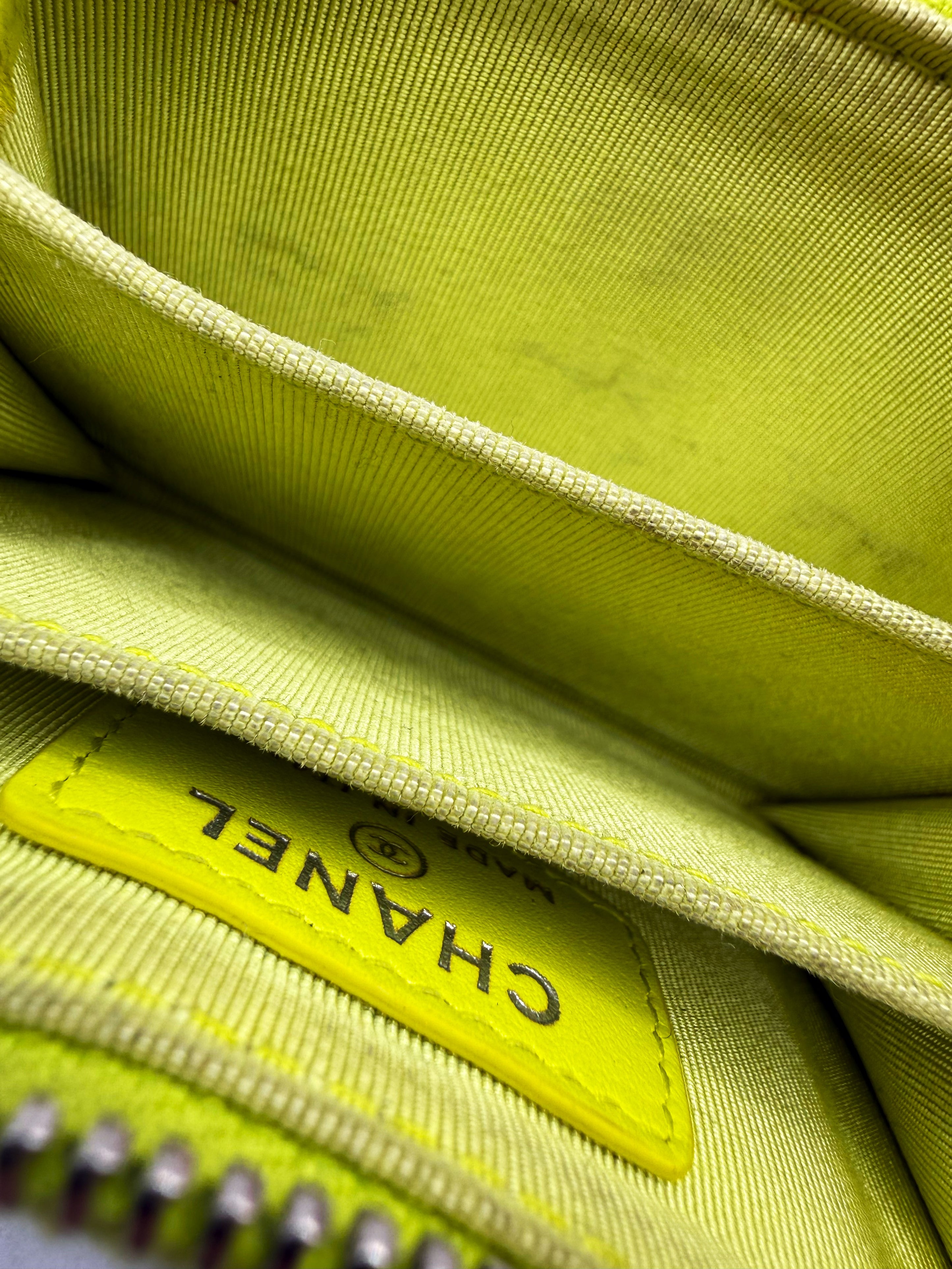 Chanel CC Logo Lime Green Leather Quilted Wallet