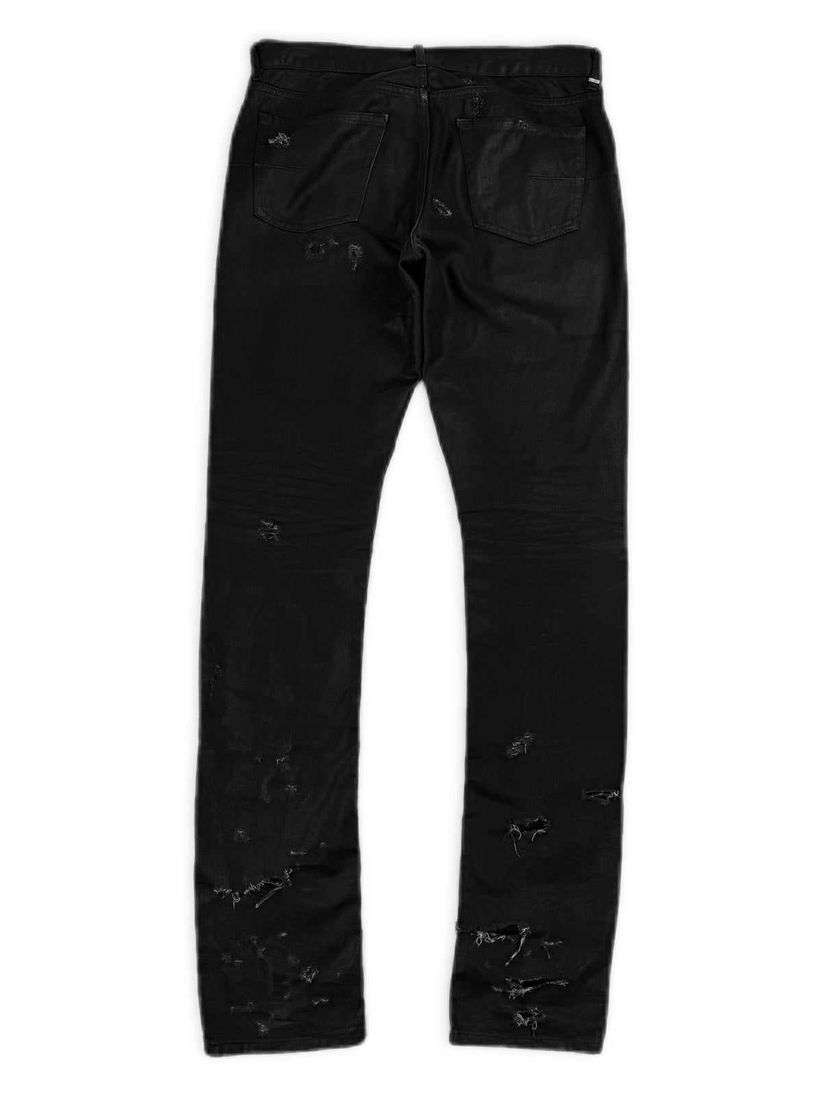 SS04 Dior Homme ‘Strip’ Unaltered Black Distressed Wax Denim Jeans