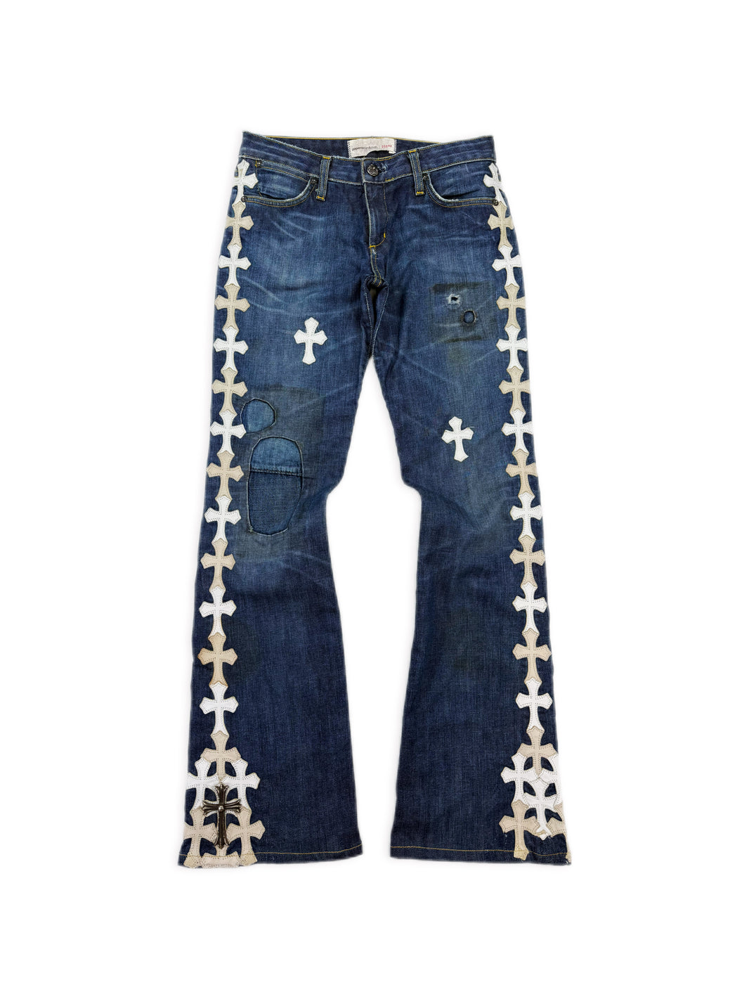 Chrome Hearts 43 Cross Patch Silver Pendant Flooded Blue Denim Jeans