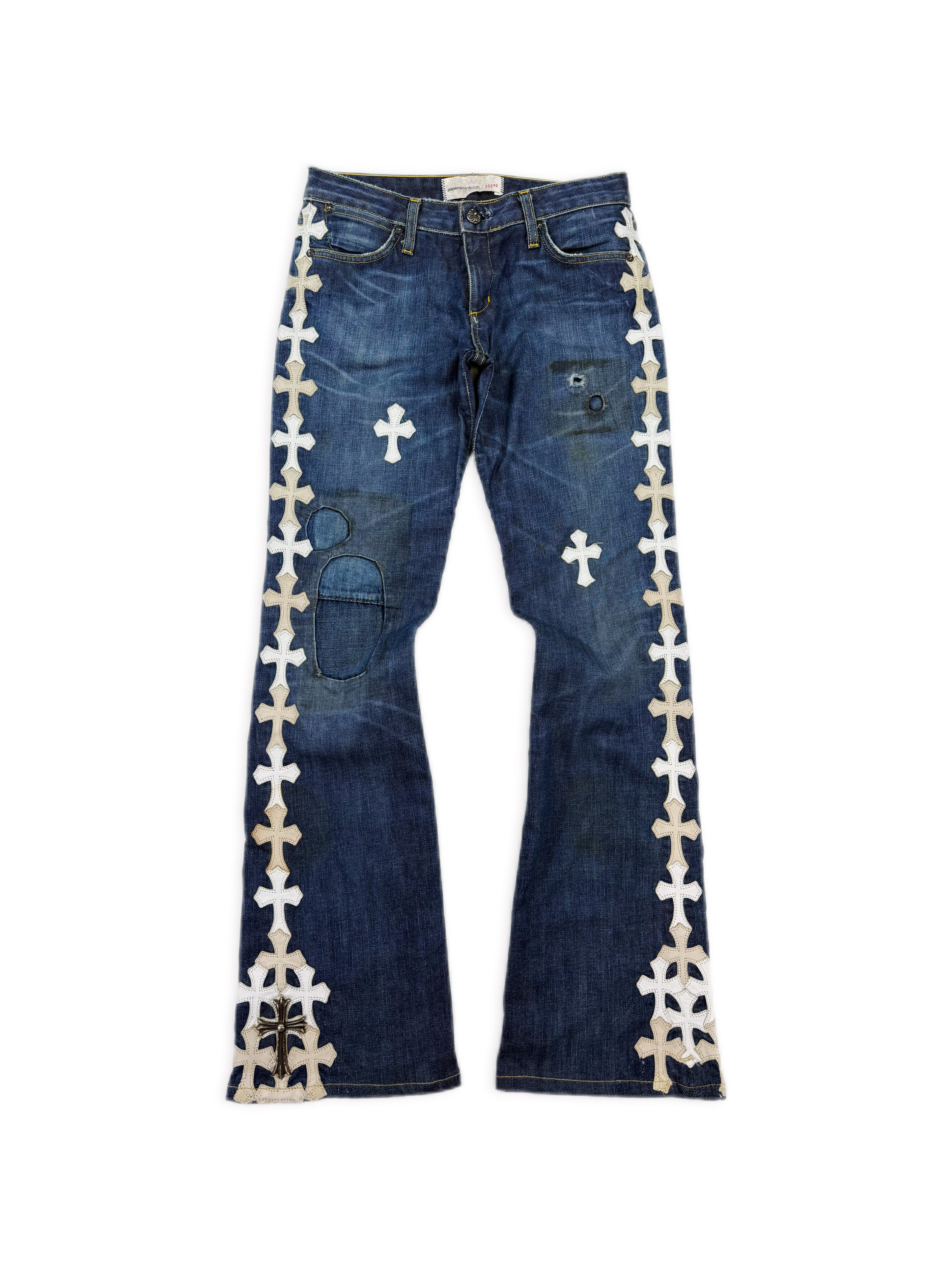 Chrome Hearts 43 Cross Patch Silver Pendant Flooded Blue Denim Jeans