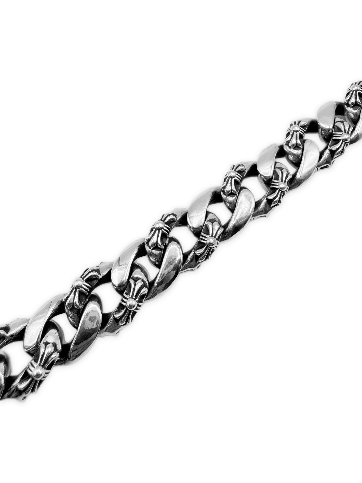 Chrome Hearts Floral ID 14 Cuban Link Silver Bracelet