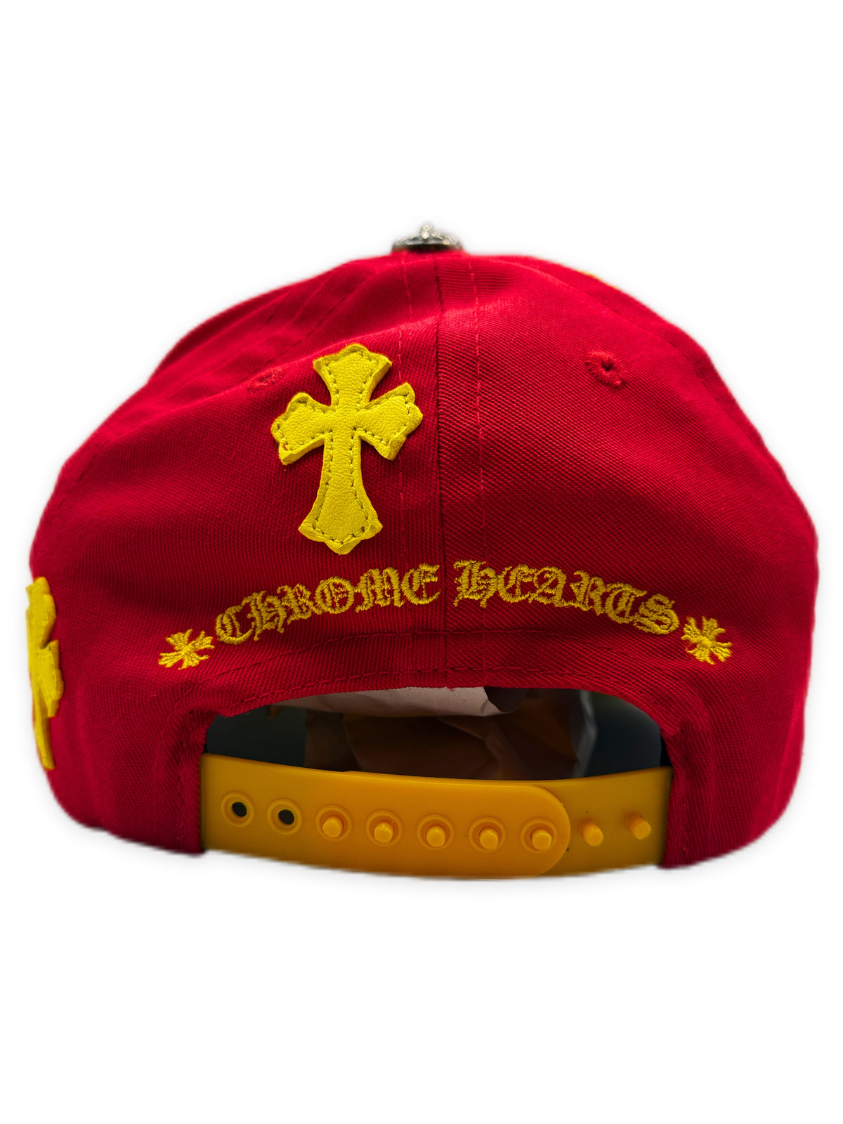 Chrome Hearts Yellow Cross Patch Leather CH Embroidered Red Snapback Hat