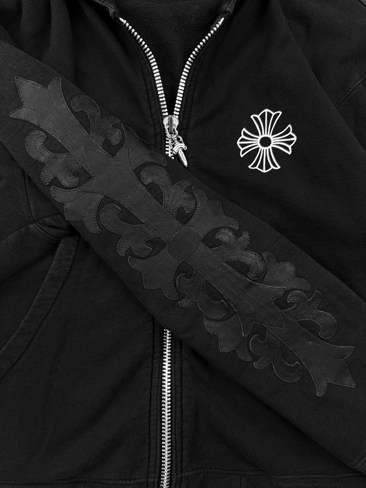 Chrome Hearts Floral Leather Patch Dagger Zip Black Hoodie