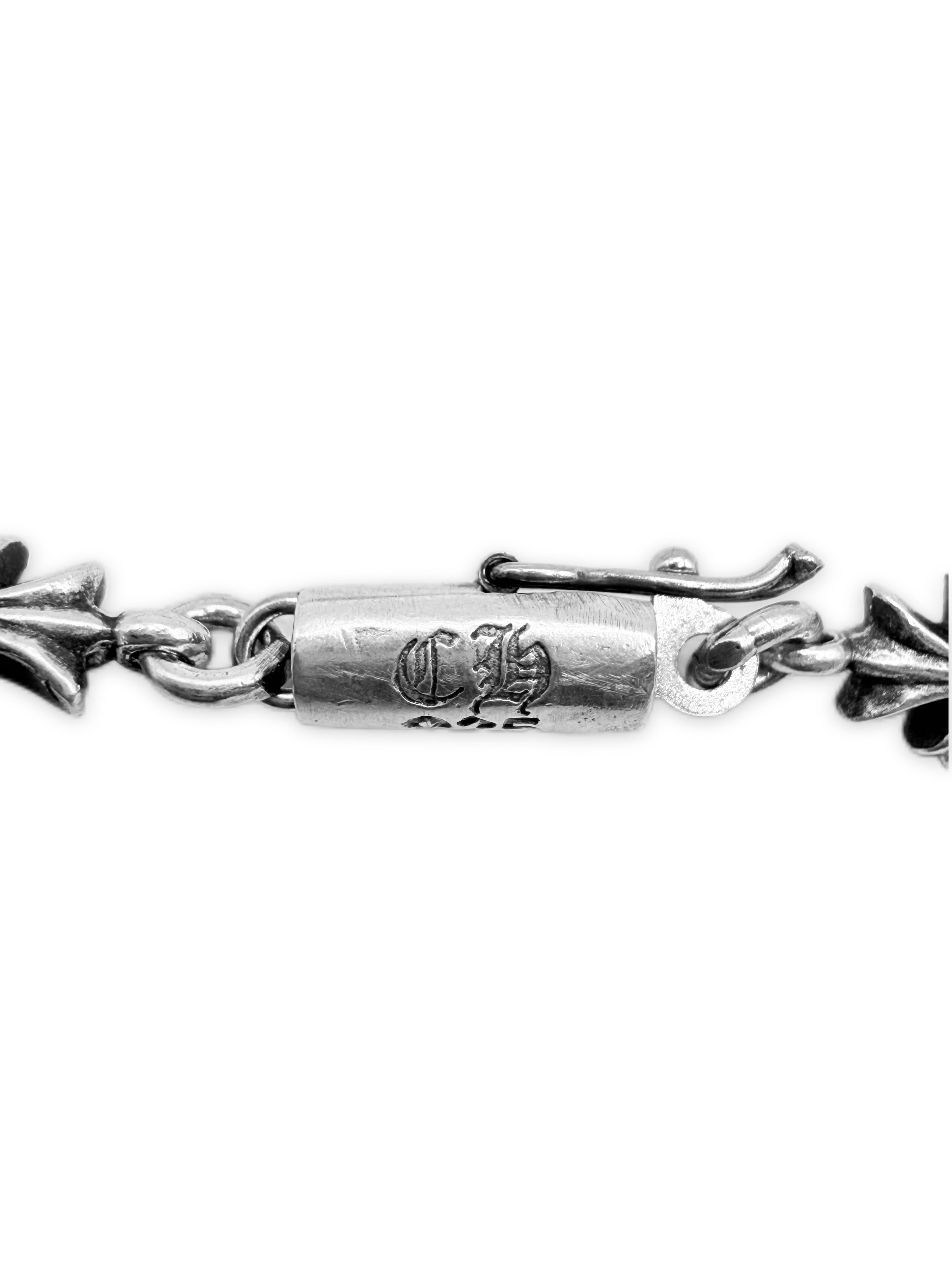 Chrome Hearts 13 Link Tiny E Cross .925 Silver Bracelet