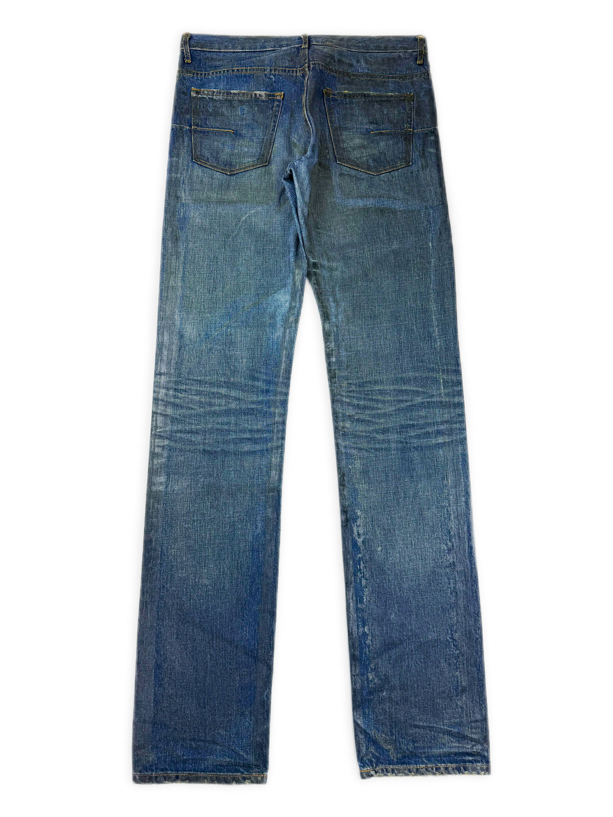 AW06 Dior Homme by Hedi Slimane ‘Luster’ Clawmark Waxed Blue Denim Jeans