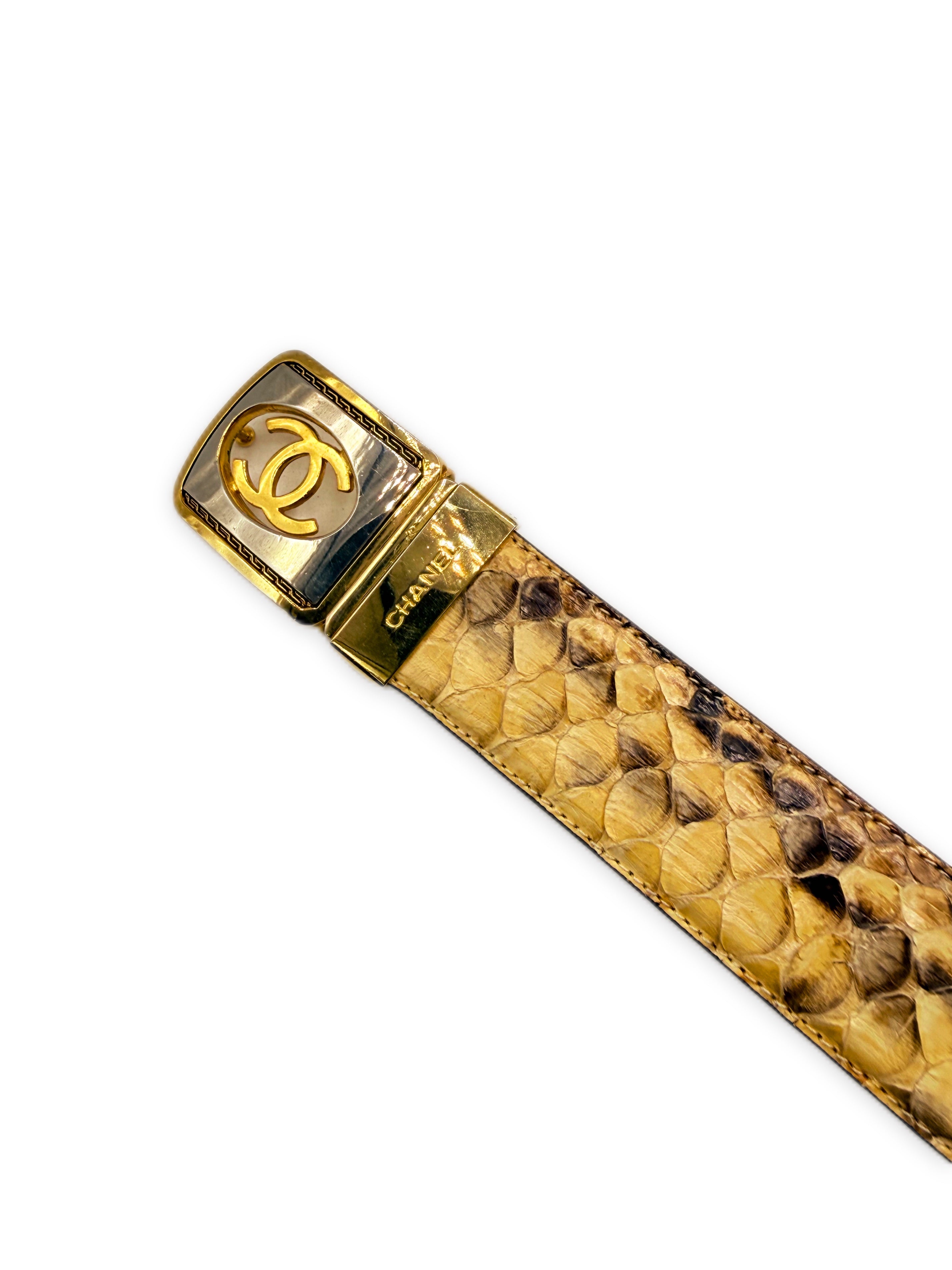 Chanel Python Leather CC Gold Buckle Exotic Belt