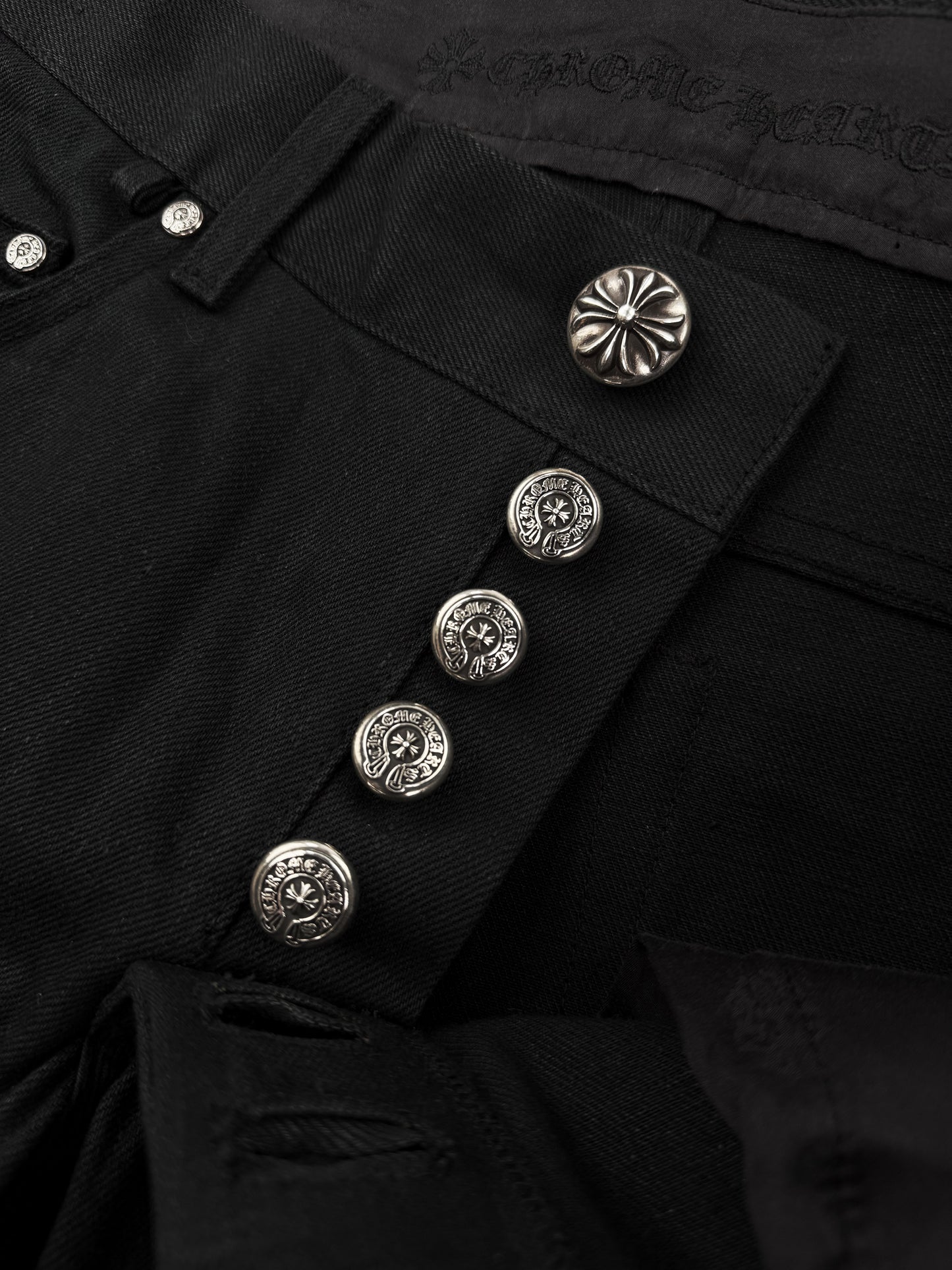 Chrome Hearts RS Flared Extra Long Black Raw Denim .925 Silver Jeans