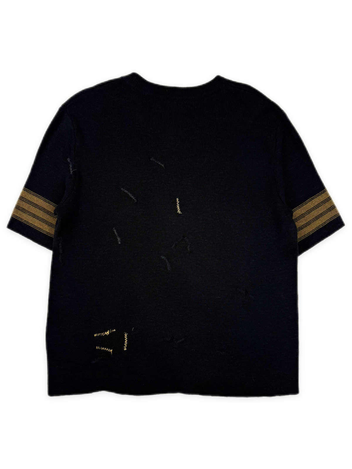 Enfants Riches Deprimes Striped Sleeve Knit Wool / Silk Distressed T-Shirt
