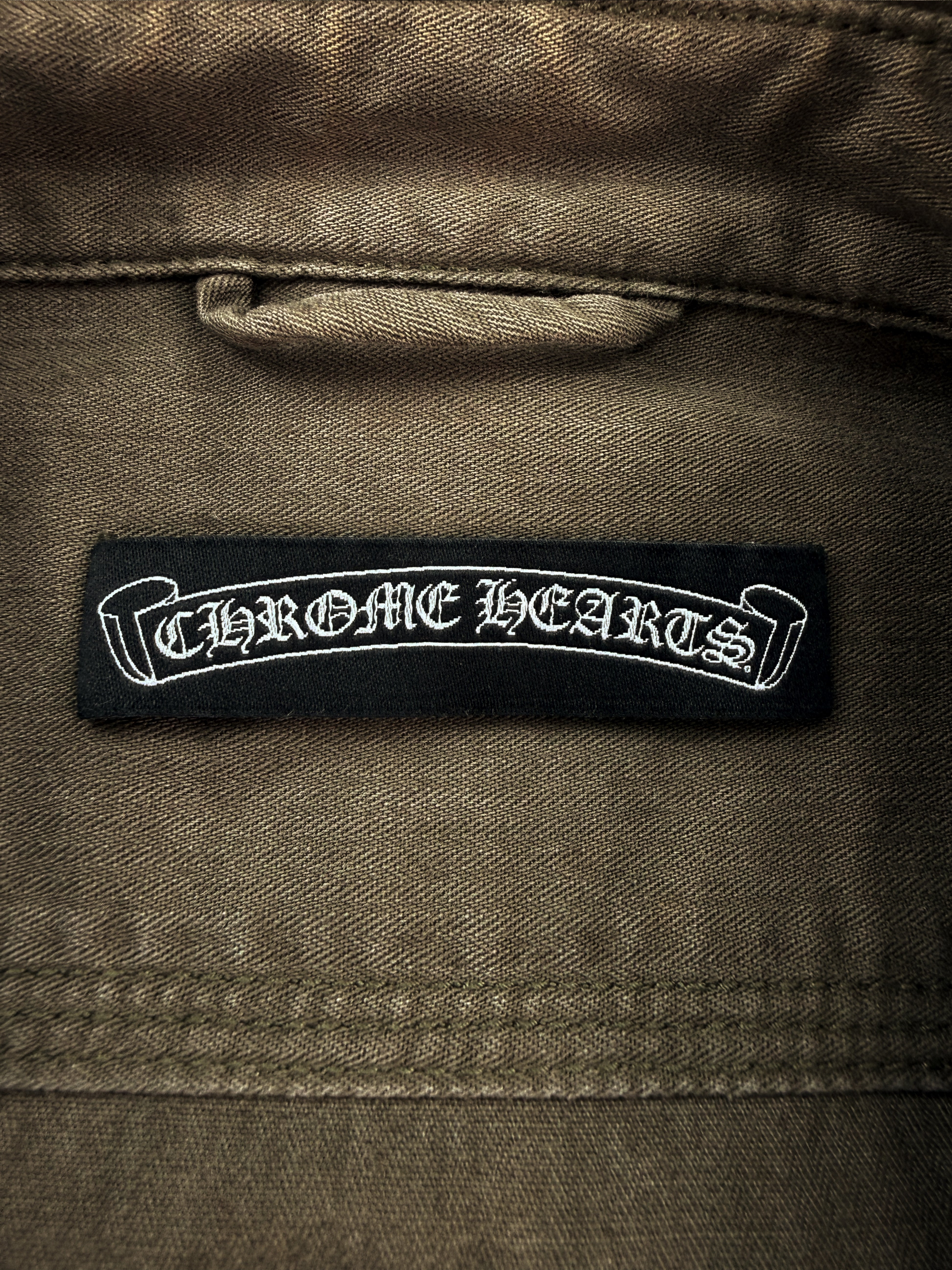 Chrome Hearts BS Fleur Leather Patch Olive Green Work Shirt