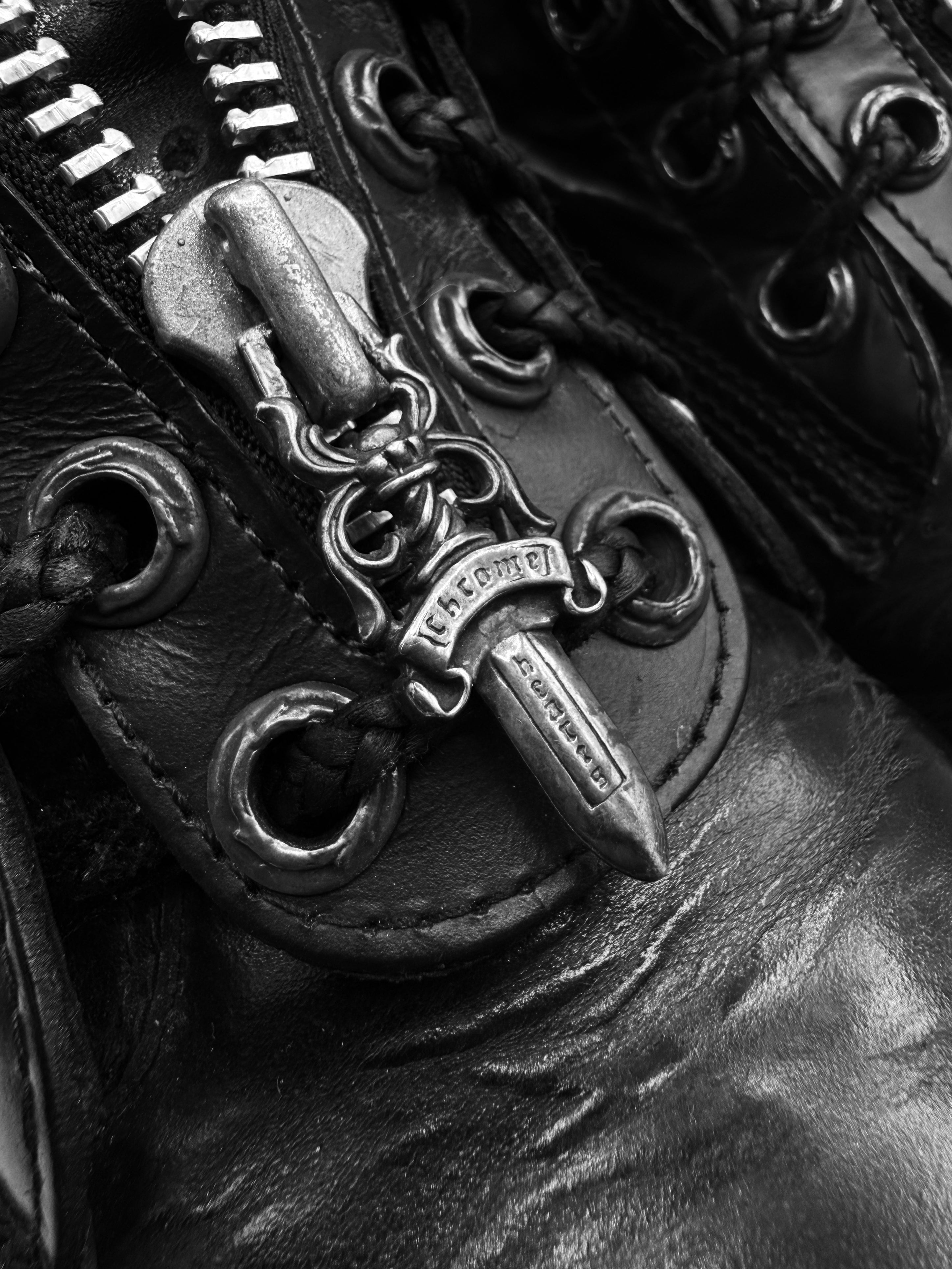 Chrome Hearts x Chippewa Fireman Dagger Zip Cross Heart Leather Boots