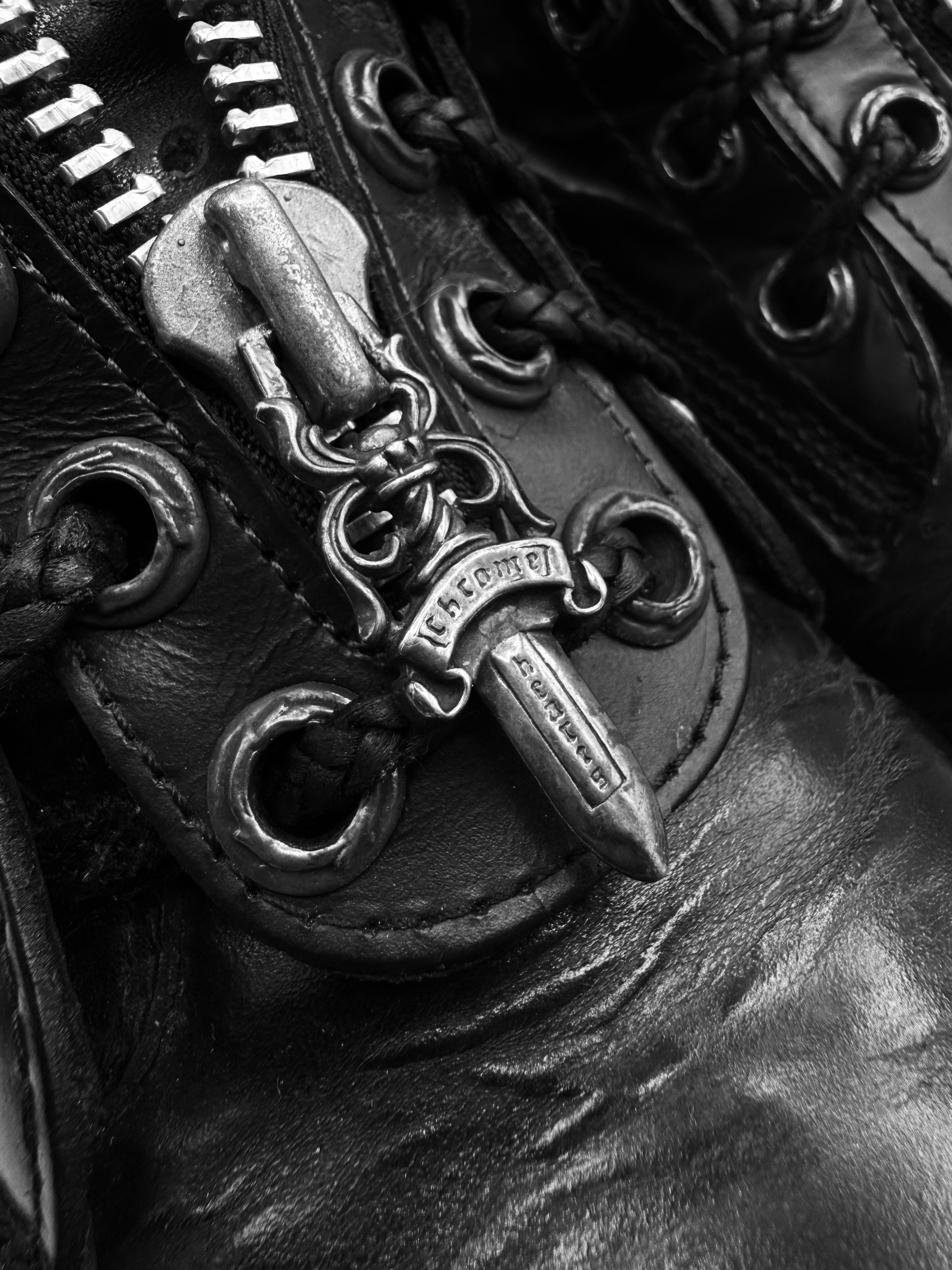 Chrome Hearts x Chippewa Fireman Dagger Zip Cross Heart Leather Boots
