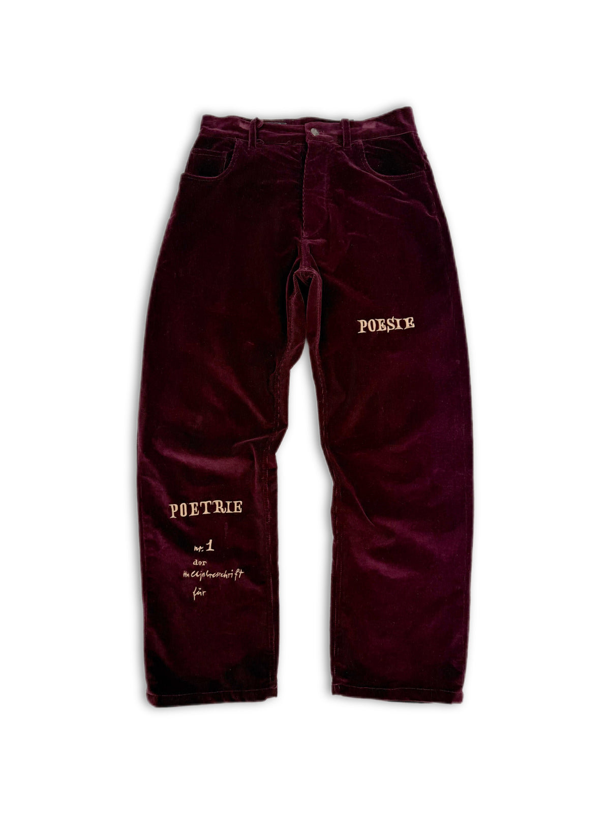 AW22 Enfants Riches Deprimes ‘Poeise’ Embroidered Dark Red Corduroy Pants