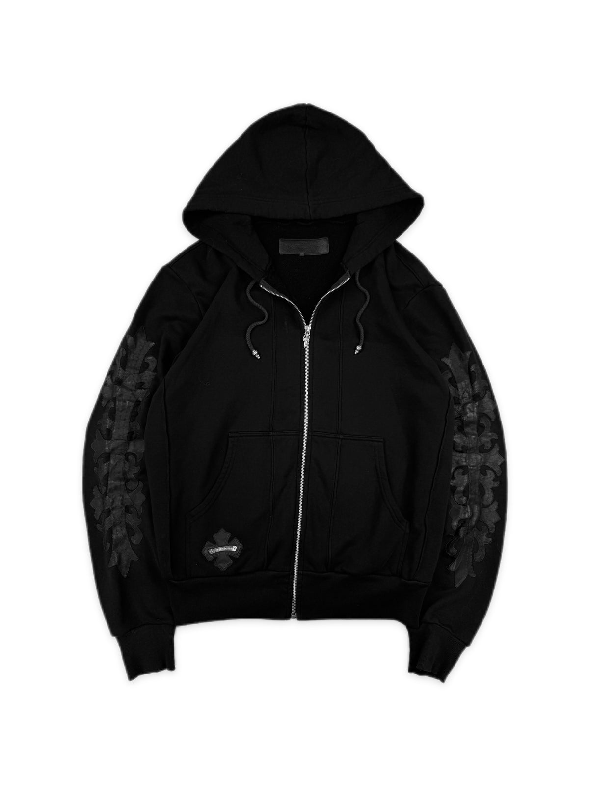 Chrome Hearts Floral Leather Patch Dagger Zip Black Hoodie