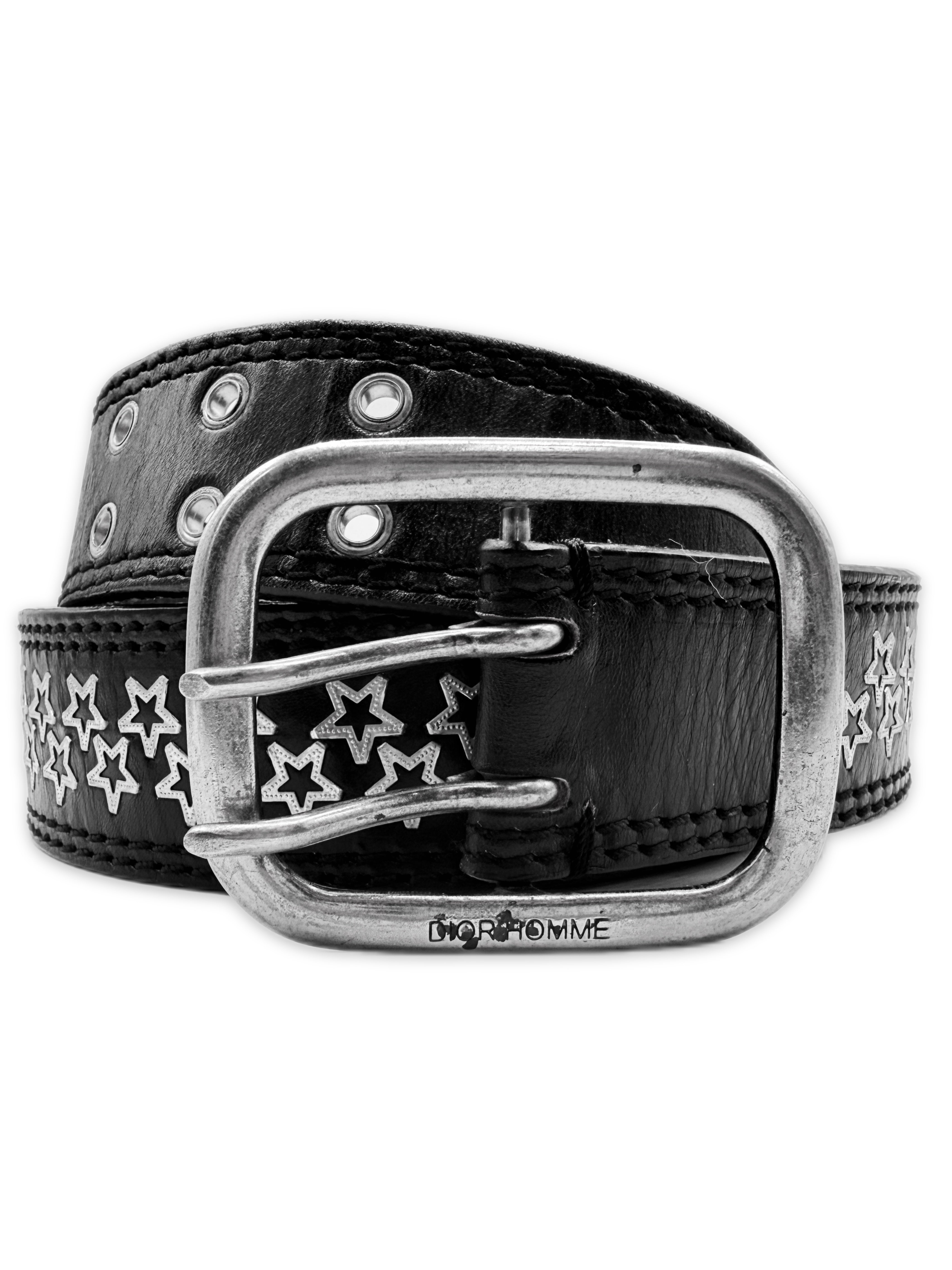 Dior Homme SS06 ダブルピン　ベルト　85 SS06 DIOR HOMME STAR DOUBLE PRONG BLACK LEATHER BELT | ArchiveThreads