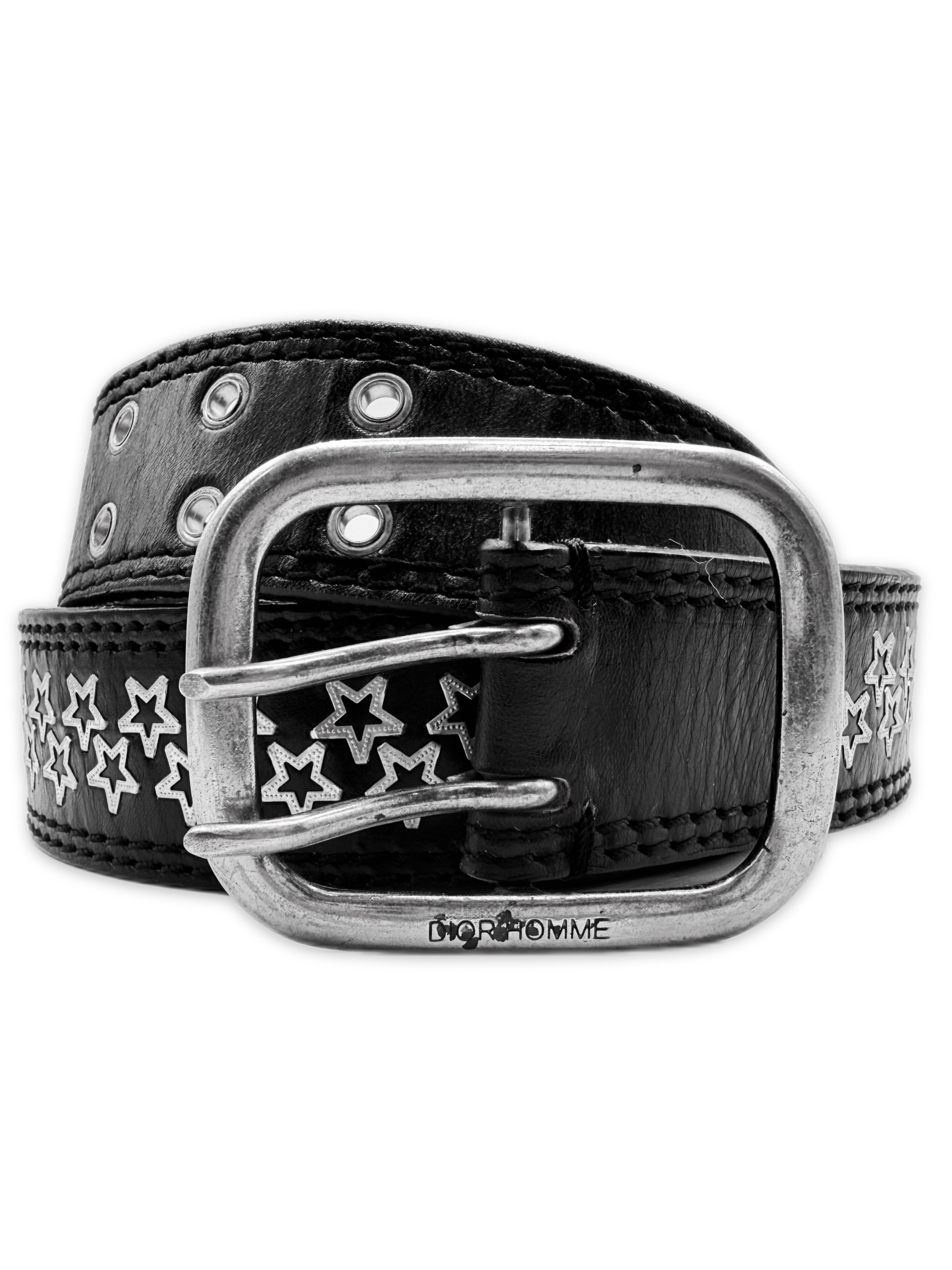 SS06 Dior Homme Star Double Prong Black Leather Belt