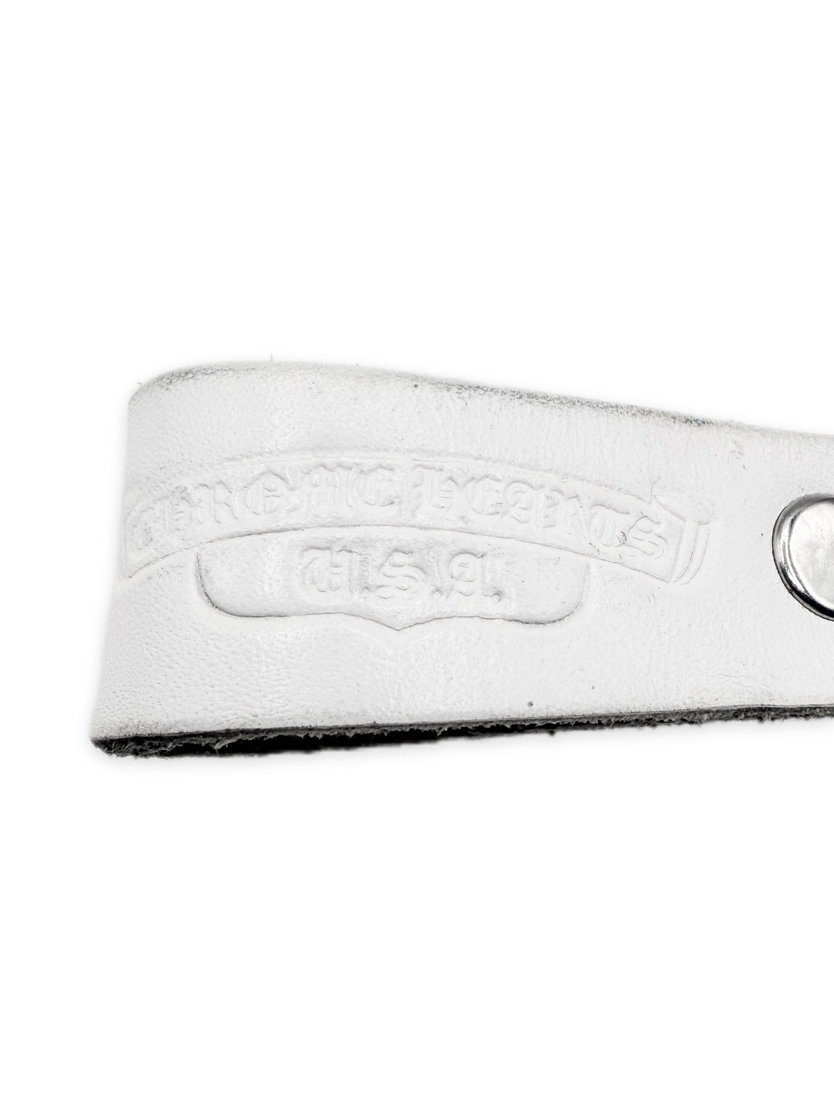 Chrome Hearts Rhodium Fleur White Leather D-Ring Belt Loop Keychain