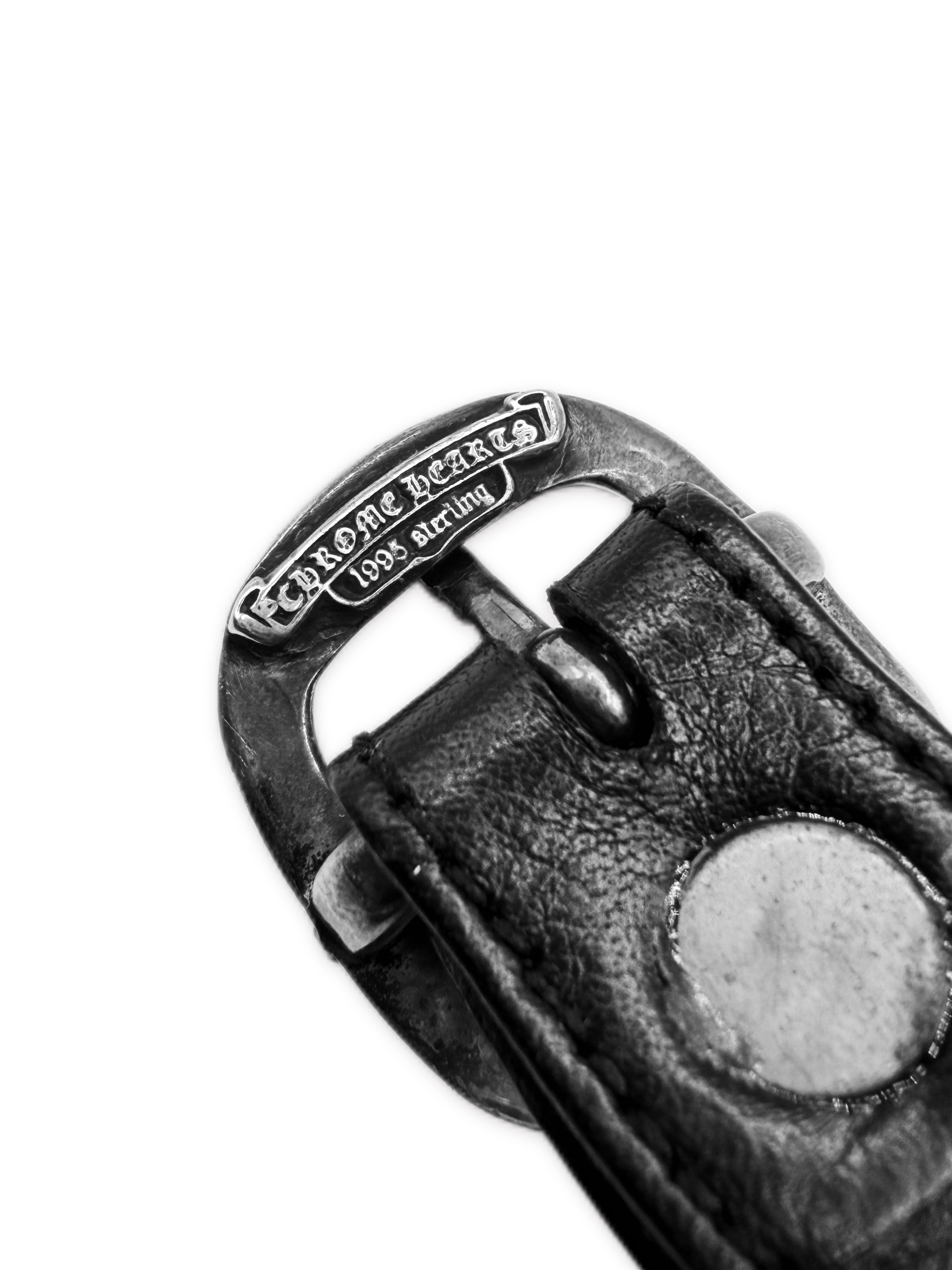 Chrome Hearts XL Cross Gunslinger .925 Silver Leather Bracelet