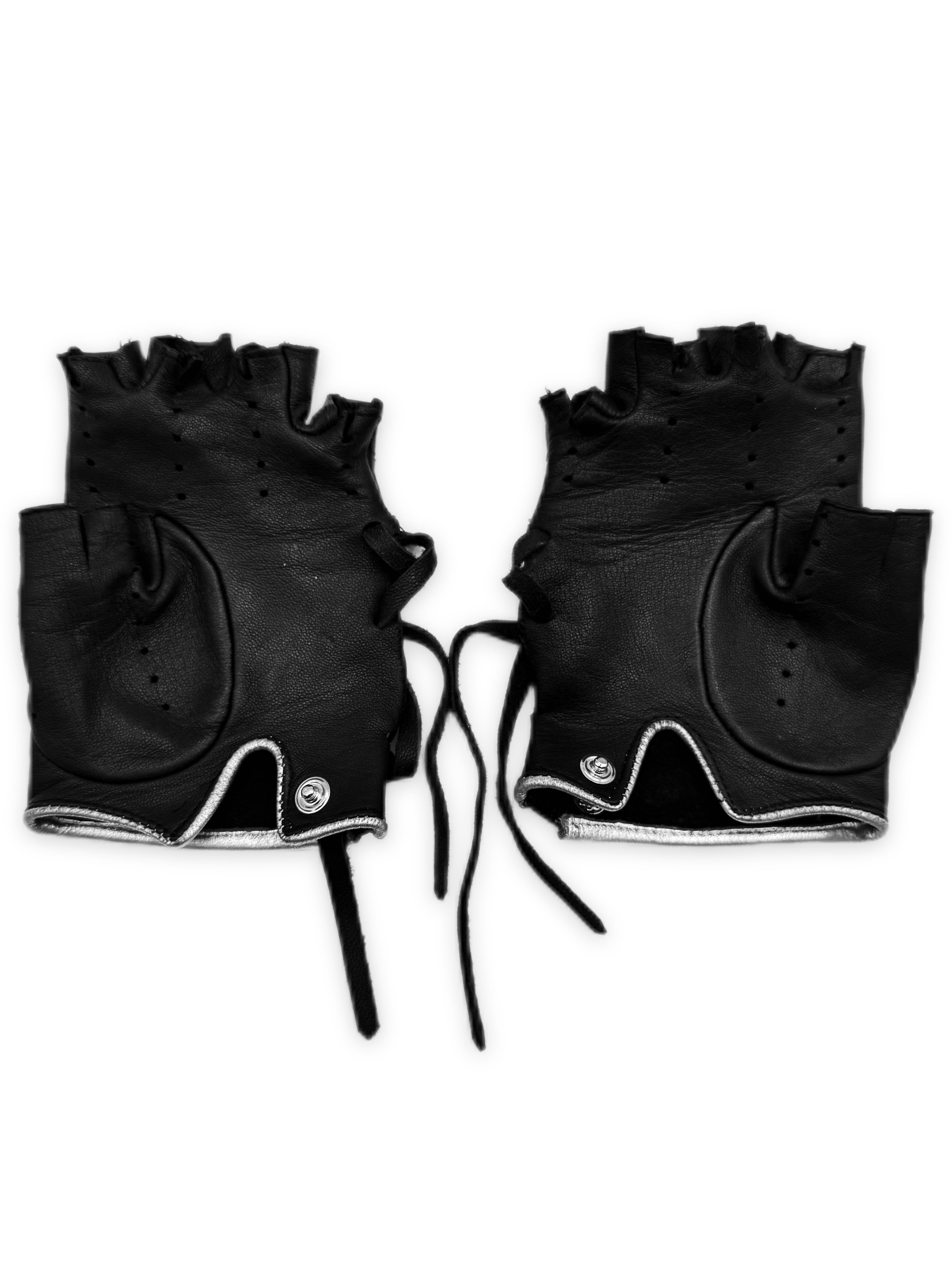 Chanel CC Logo Lambskin Perforated Fingerless Beaded Gloves