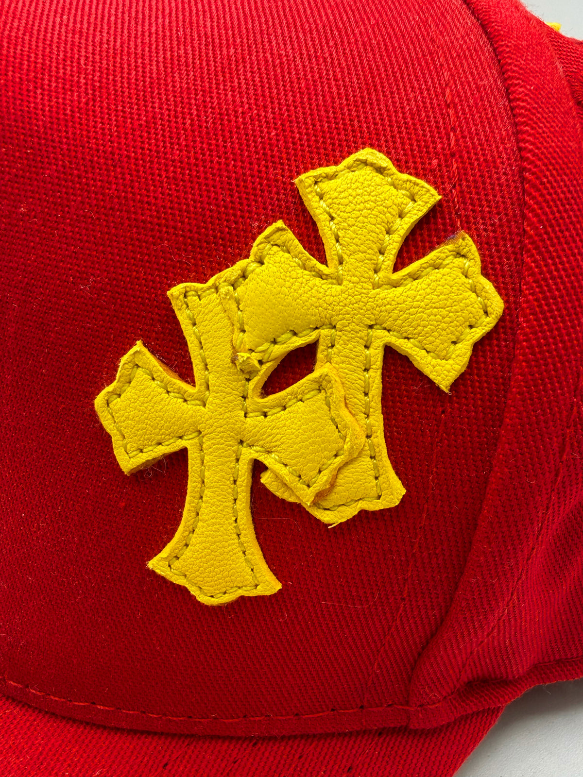 Chrome Hearts Yellow Cross Patch Leather CH Embroidered Red Snapback Hat
