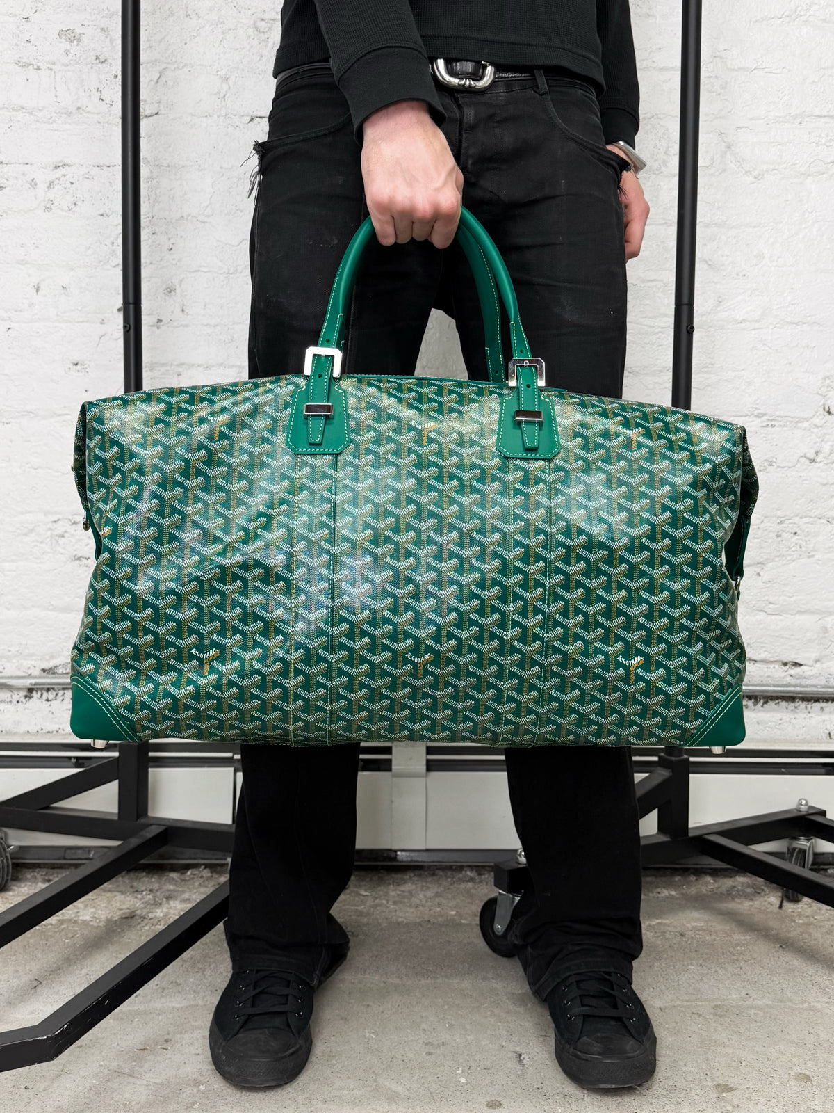 Goyard Boeing 55 Green Canvas Goyardine Monogram Duffle Bag