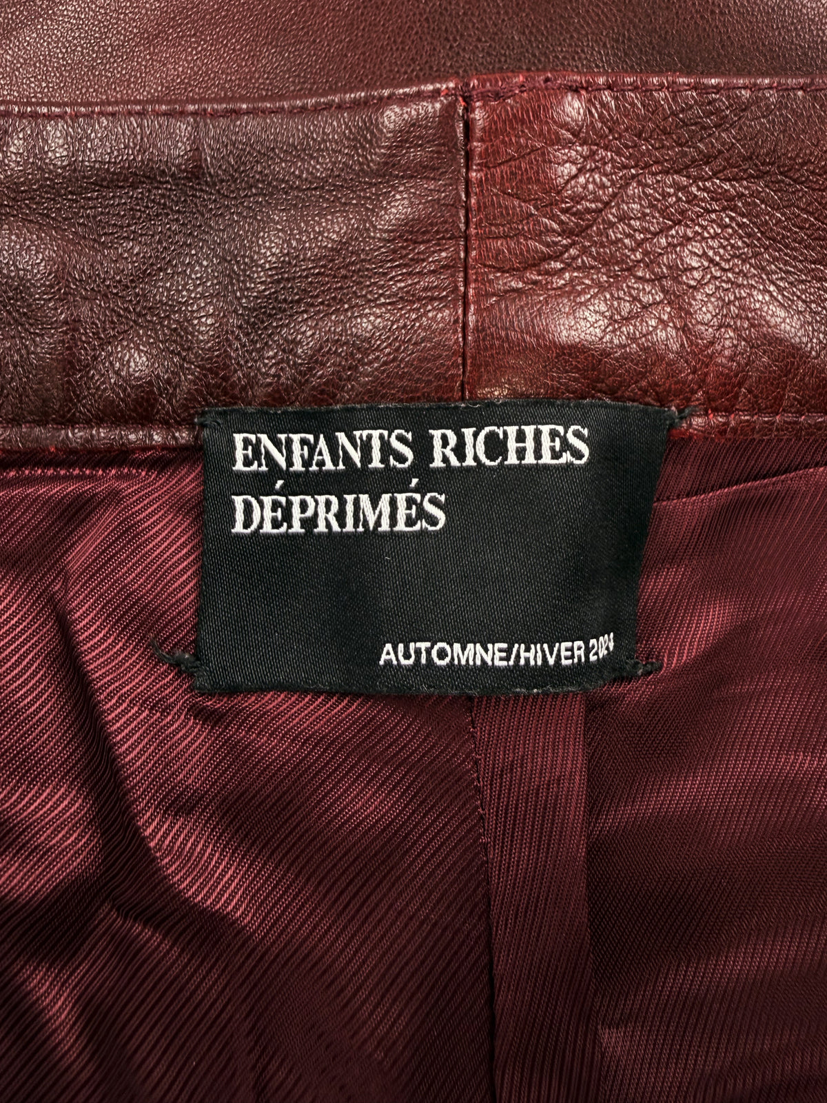 AW24 Enfants Riches Deprimes Oxblood Flared Lambskin Leather Pants