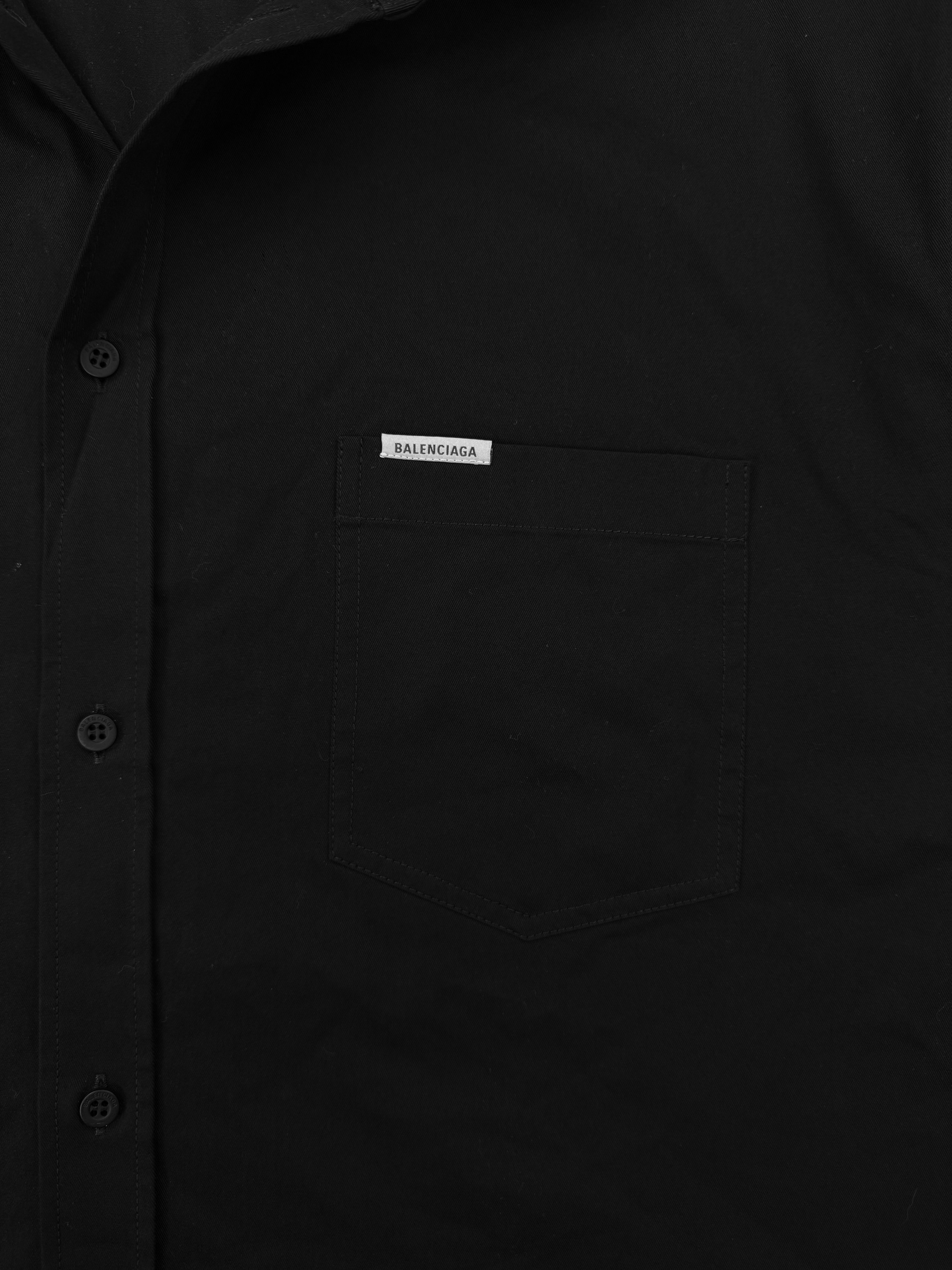 Balenciaga Pocket Logo Black Short Sleeve Button Up Shirt