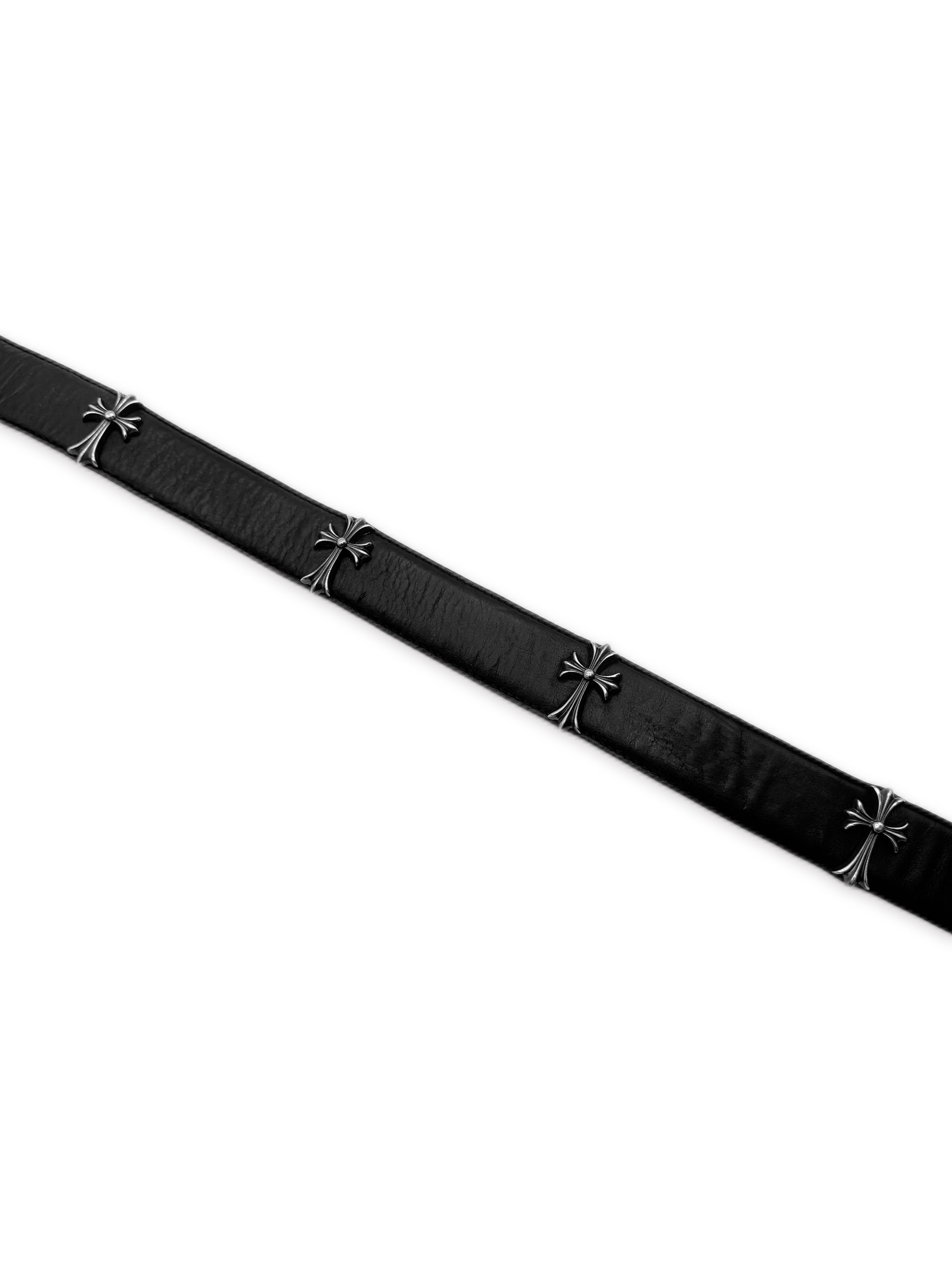 Chrome Hearts Cross Pendant .925 Silver Black Leather Belt Strap