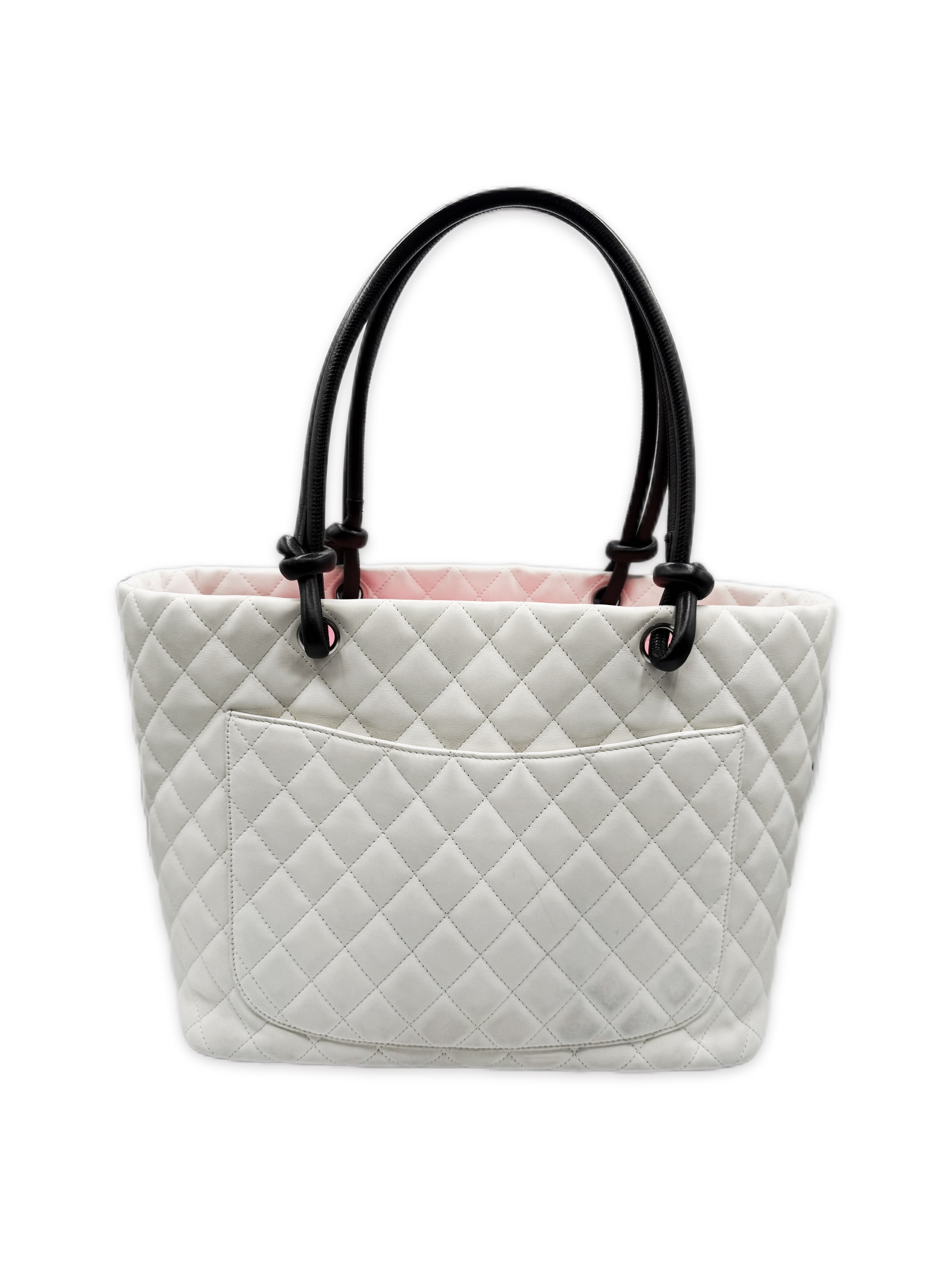 Chanel Cambon Ligne CC Quilted White Leather Tote Bag
