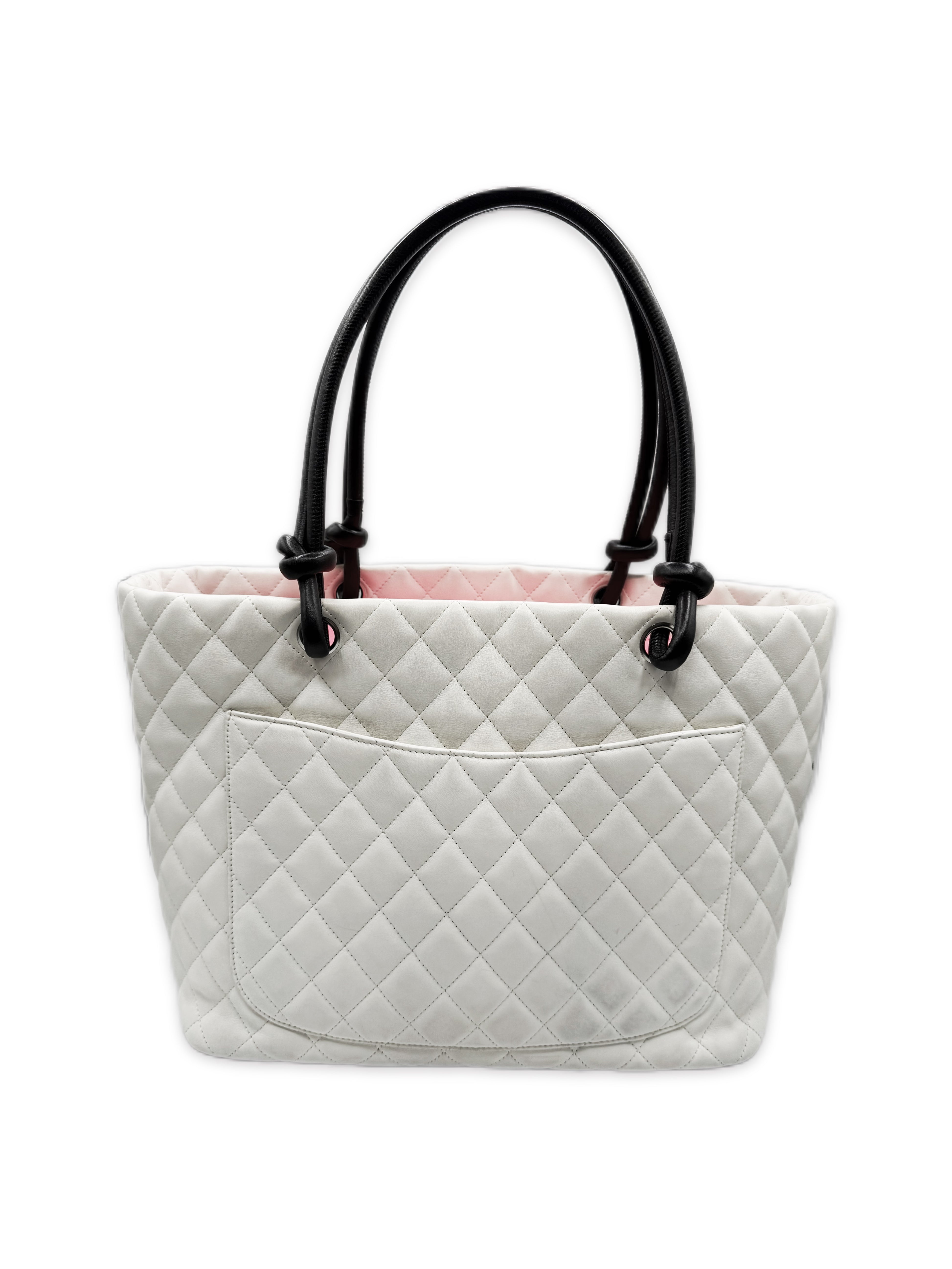 Chanel Cambon Ligne CC Quilted White Leather Tote Bag