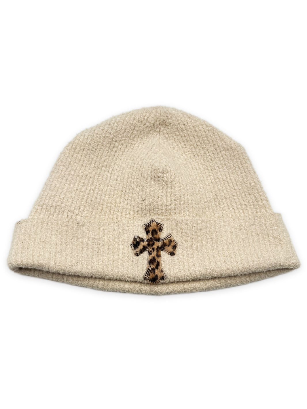 Chrome Hearts Cheetah Pony Hair Cross Patch Rhodium Beanie