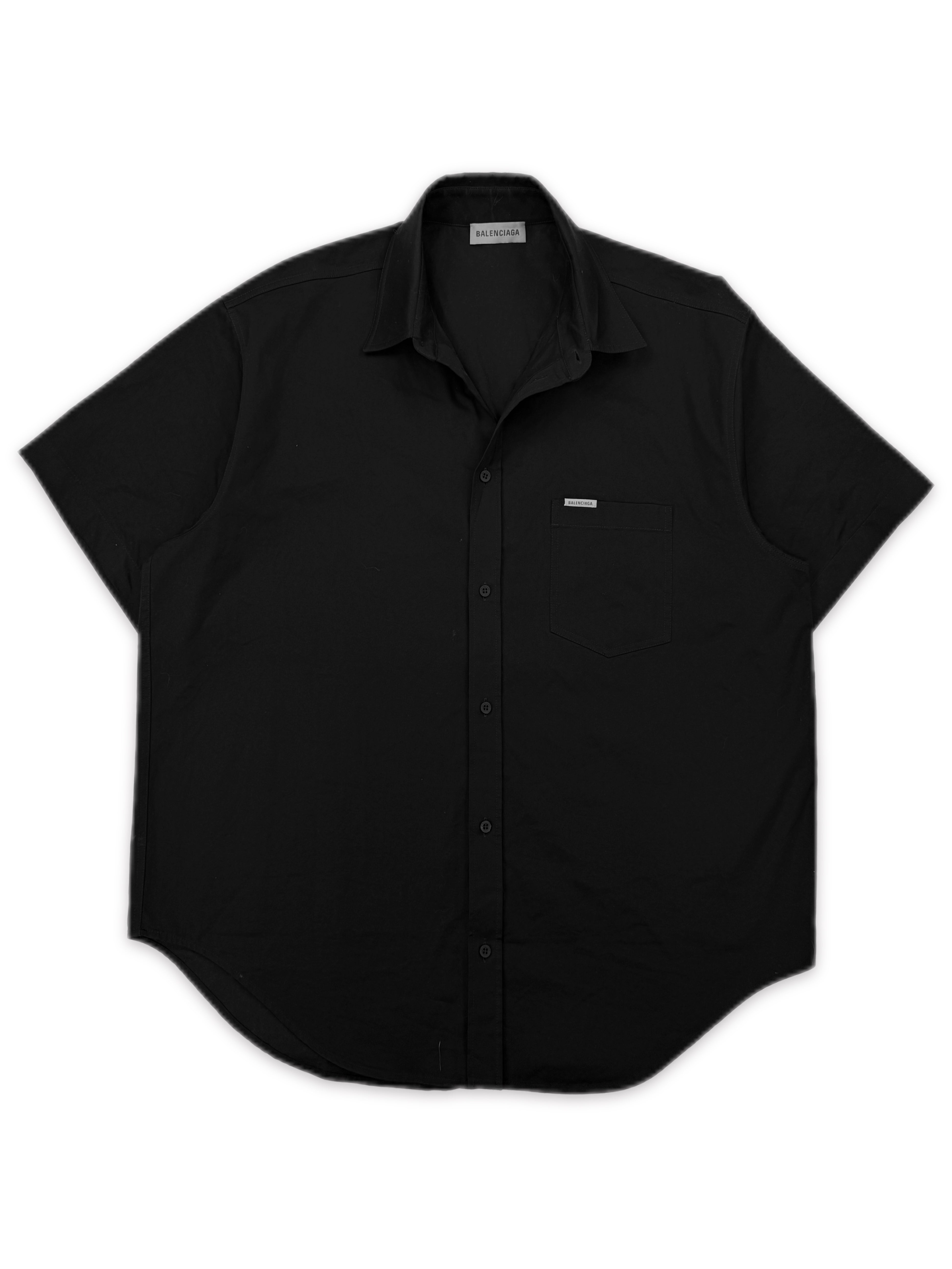 Balenciaga Pocket Logo Black Short Sleeve Button Up Shirt