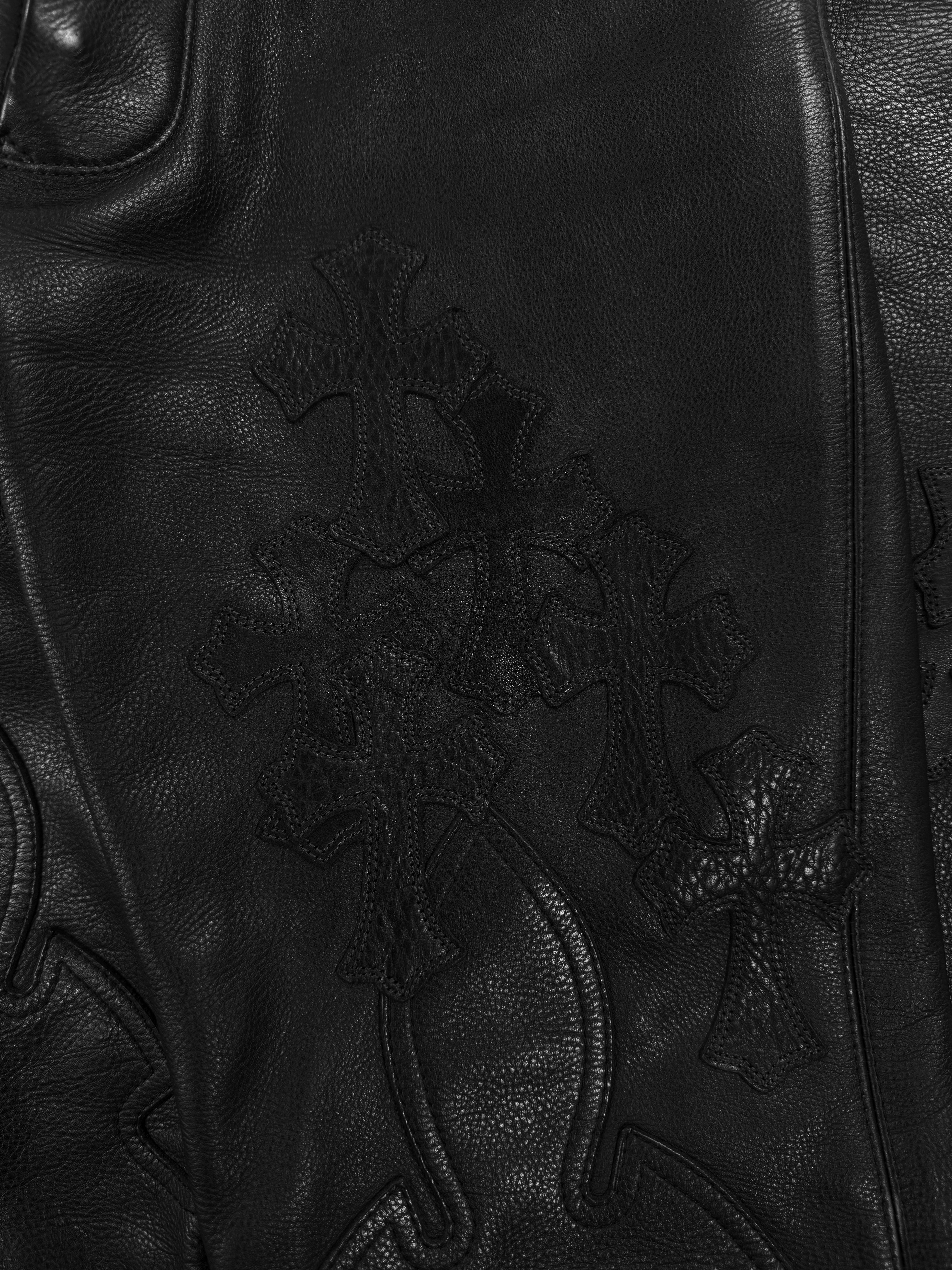 Chrome Hearts ‘Fuck’ Black Leather 19 Cross Patch Pants