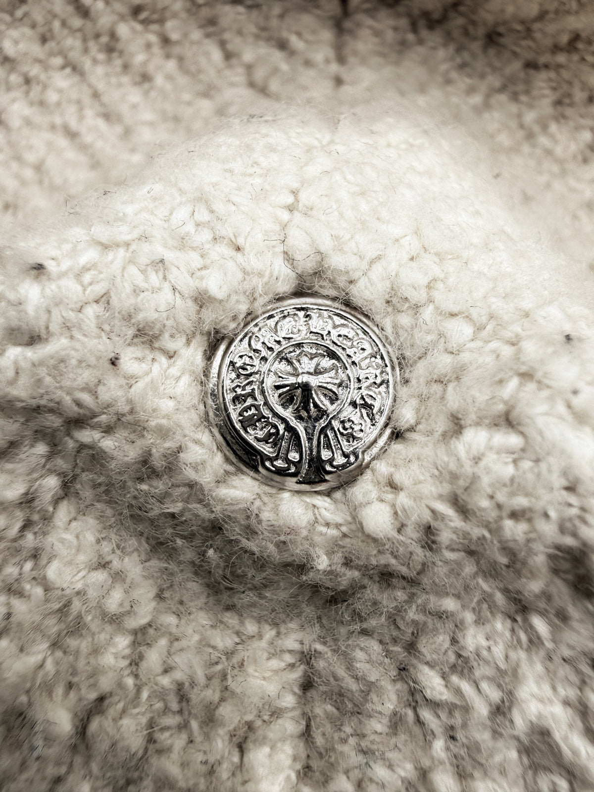 Chrome Hearts Cheetah Pony Hair Cross Patch Rhodium Beanie