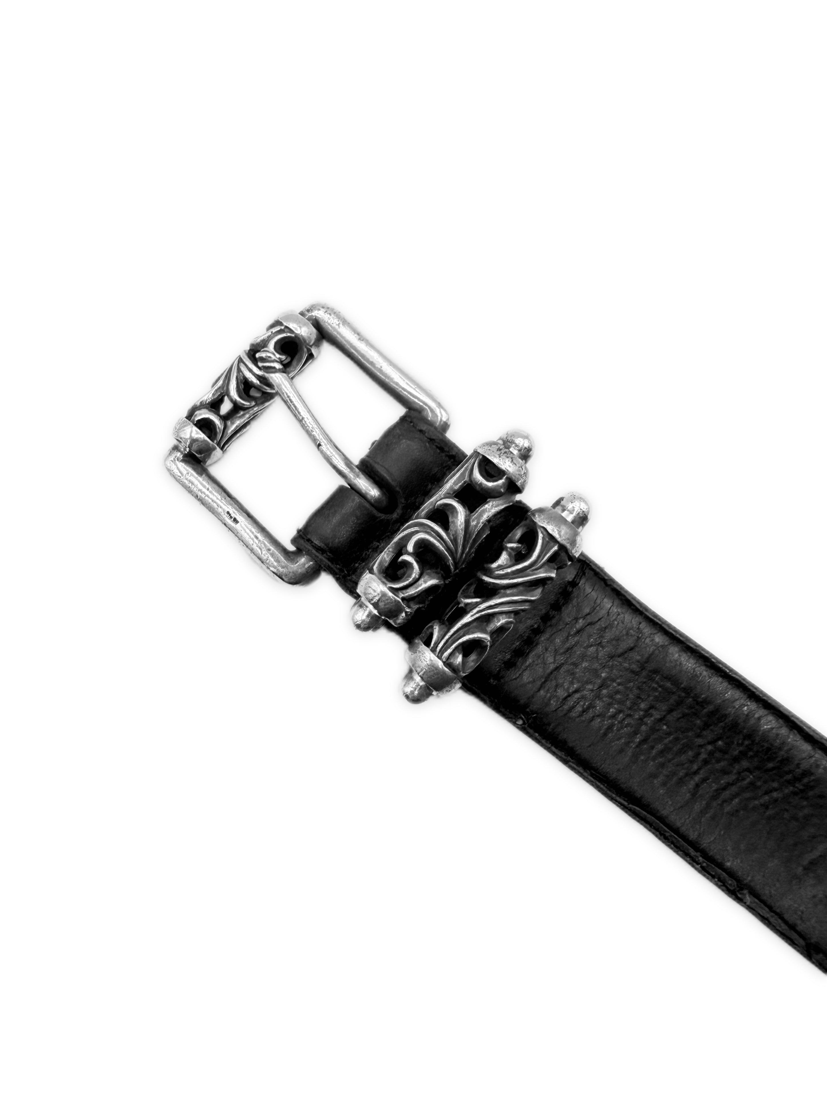 Chrome Hearts Double Roller Black Leather .925 Silver Belt