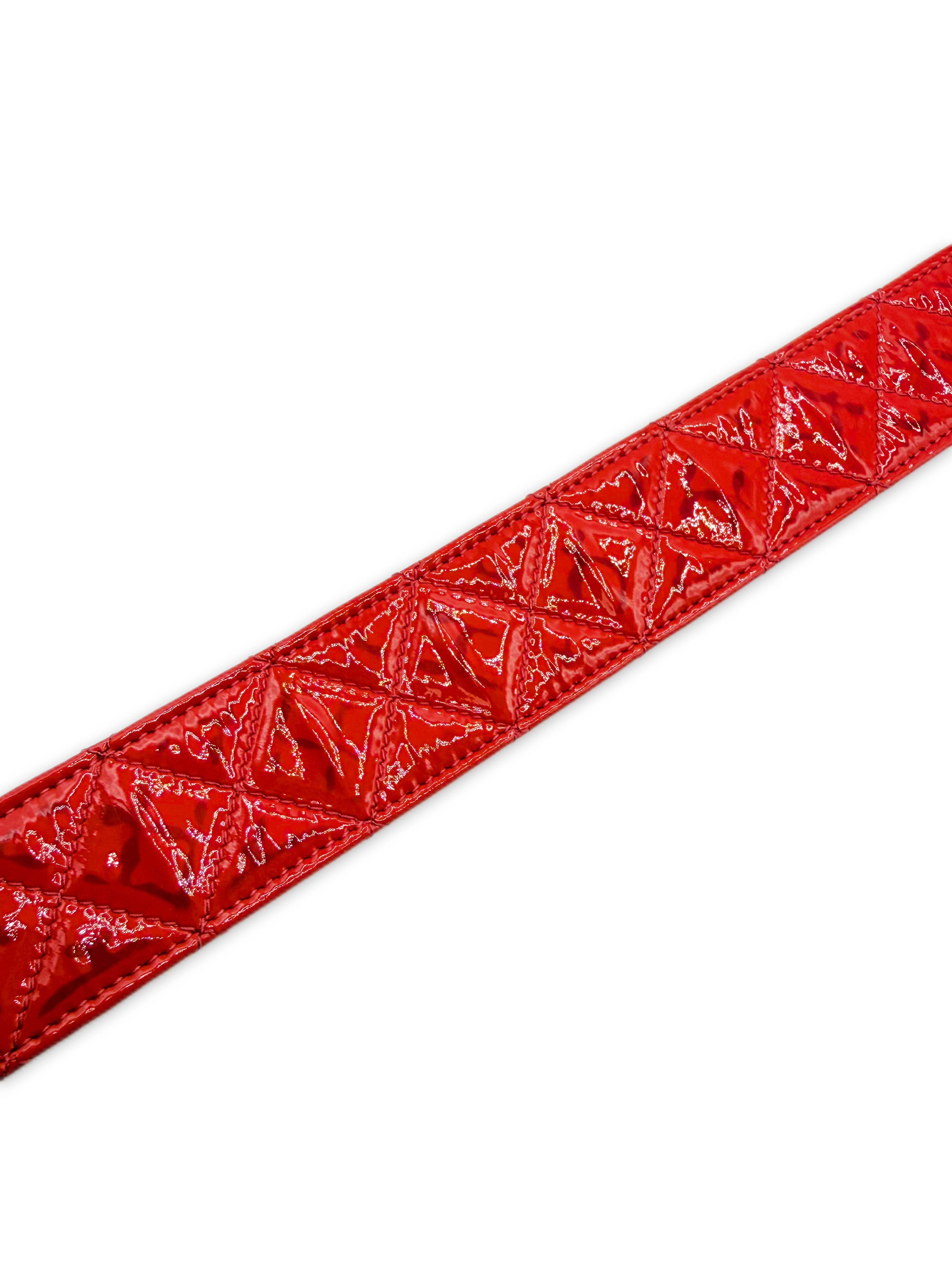 Chanel Patent Red CC Buckle Quilted Caviar Leather Belt