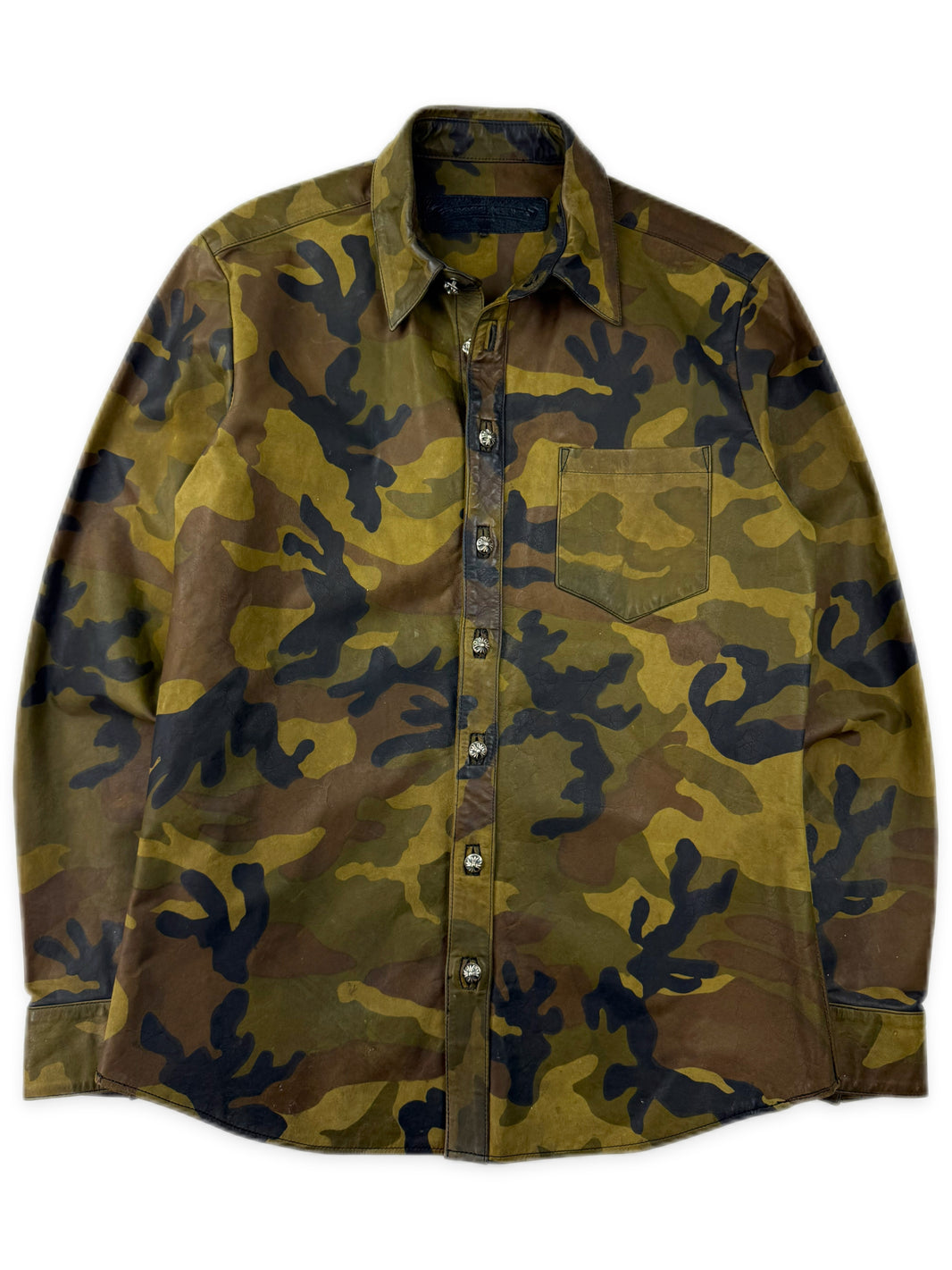 Chrome Hearts Green Camo Button Up Leather Shirt Jacket