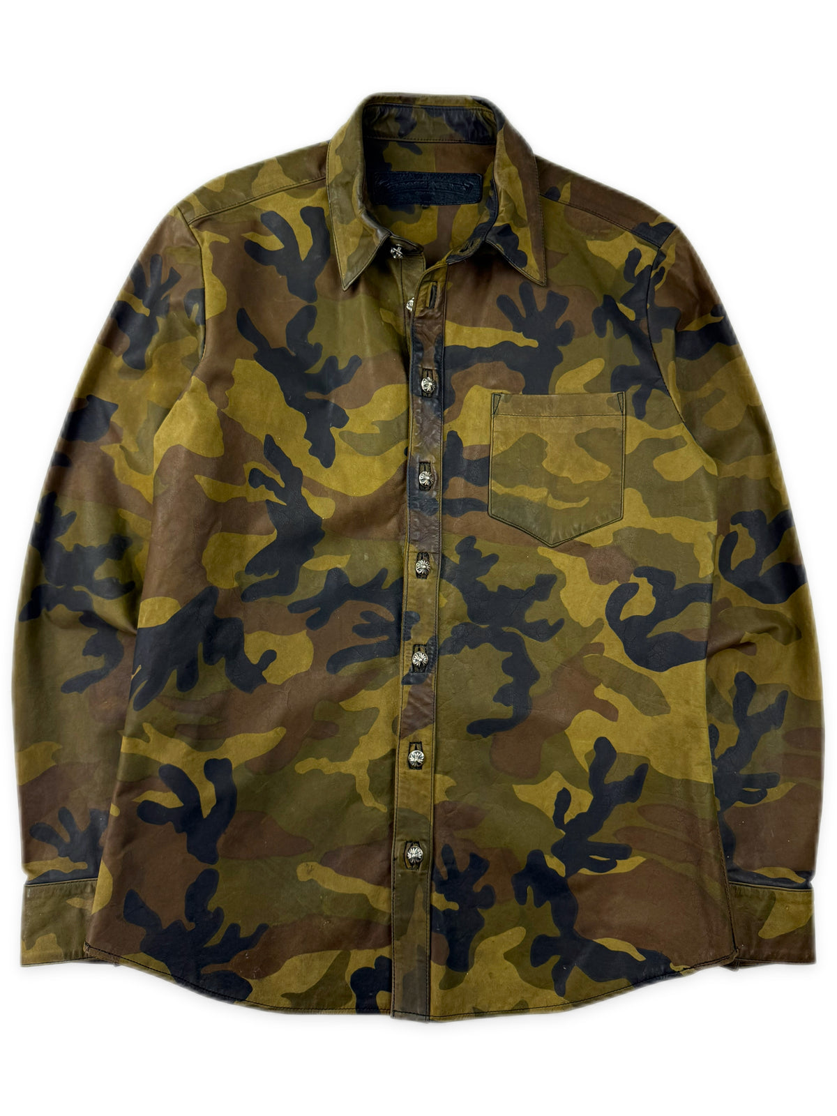 Chrome Hearts Green Camo Button Up Leather Shirt Jacket