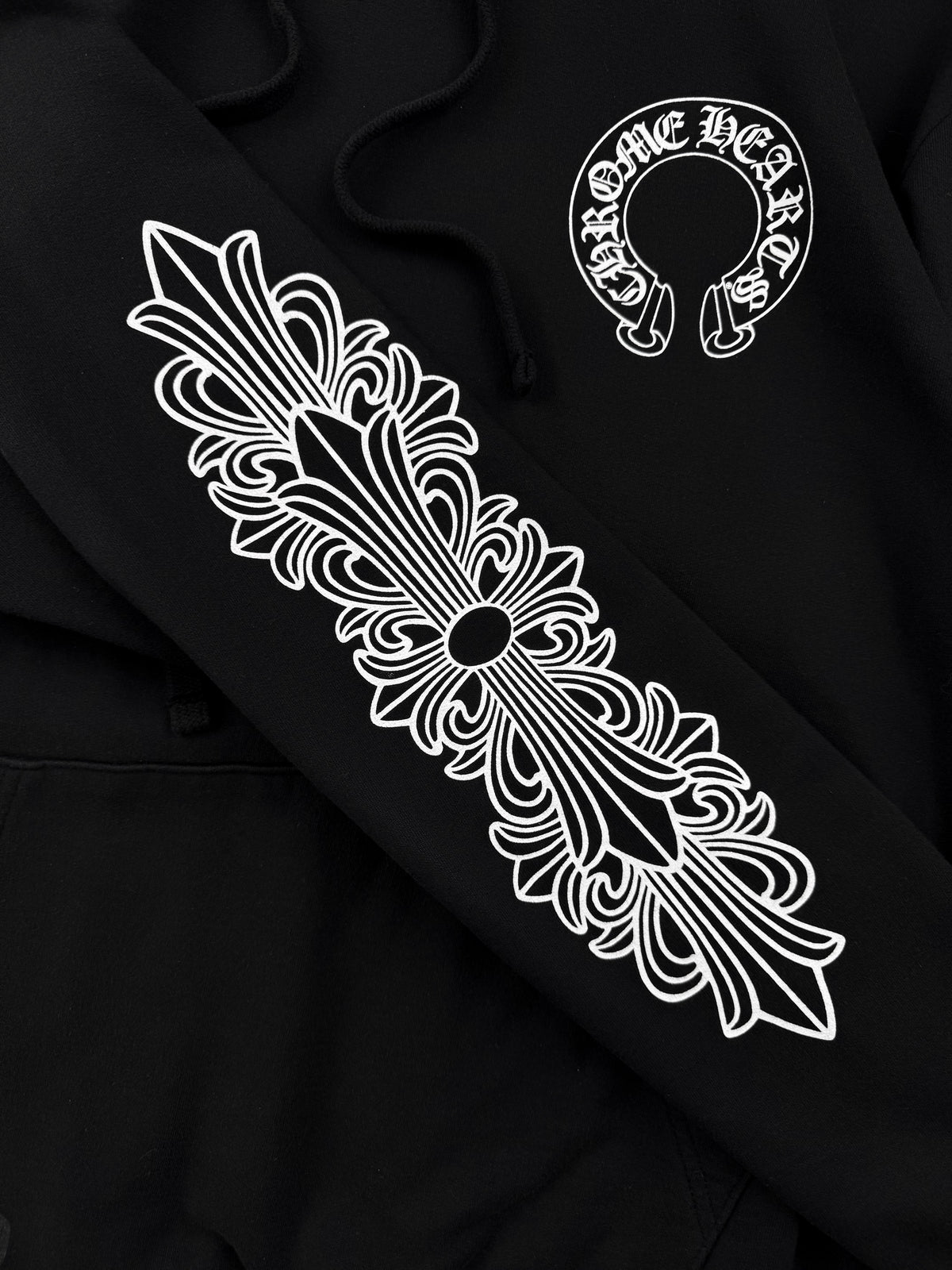 Chrome Hearts Floral Sleeve Horseshoe Black Hoodie
