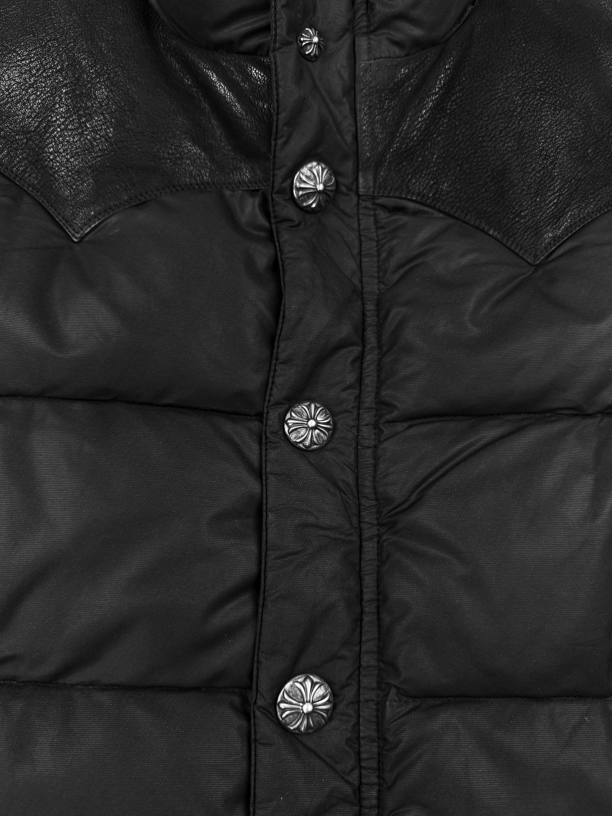Chrome Hearts Fleur Nylon / Leather Dagger Zip Puffer Vest