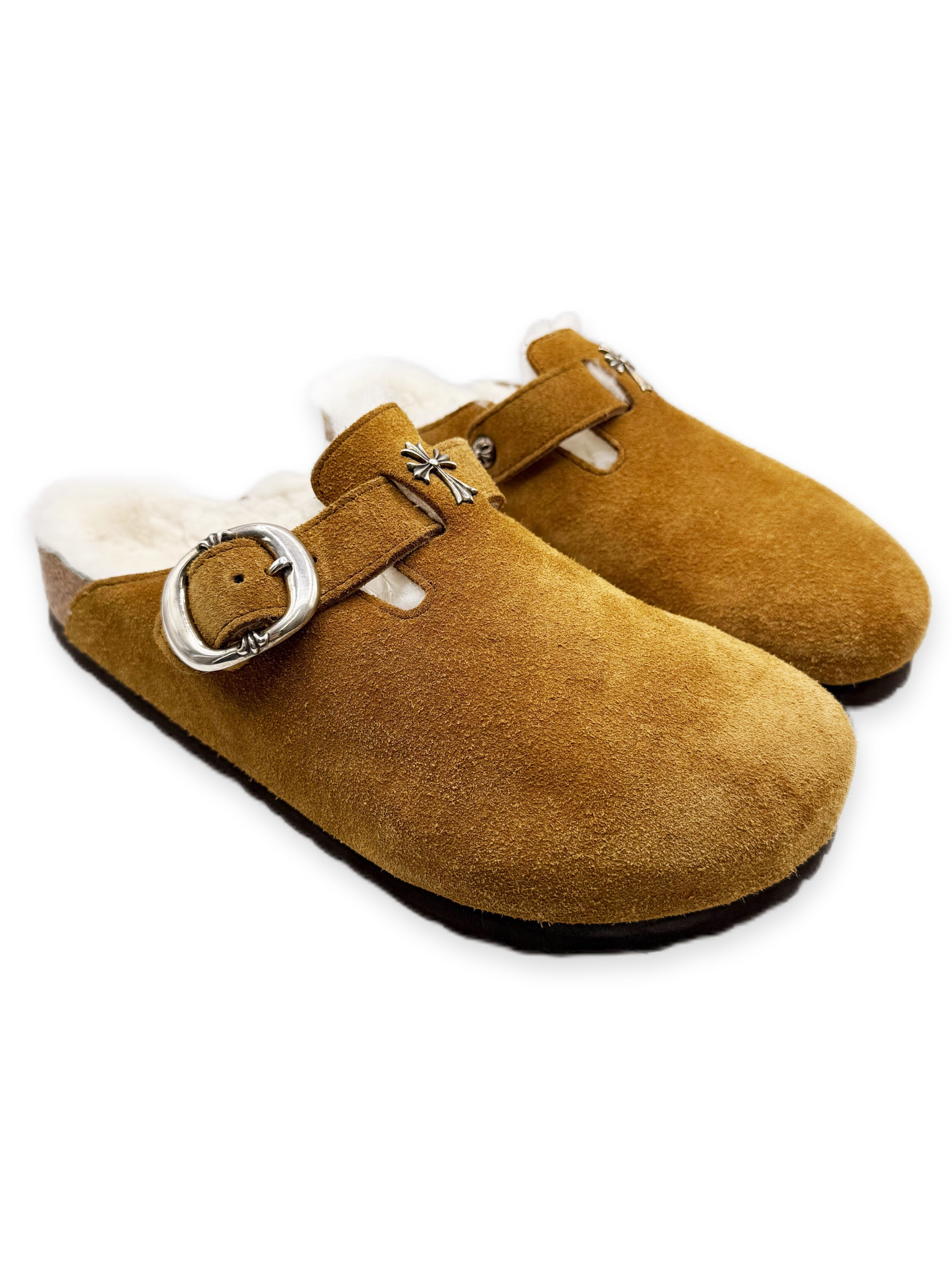 Chrome Hearts x Birkenstock Shearling Lined Cross Pendant Gunslinger Boston Mules